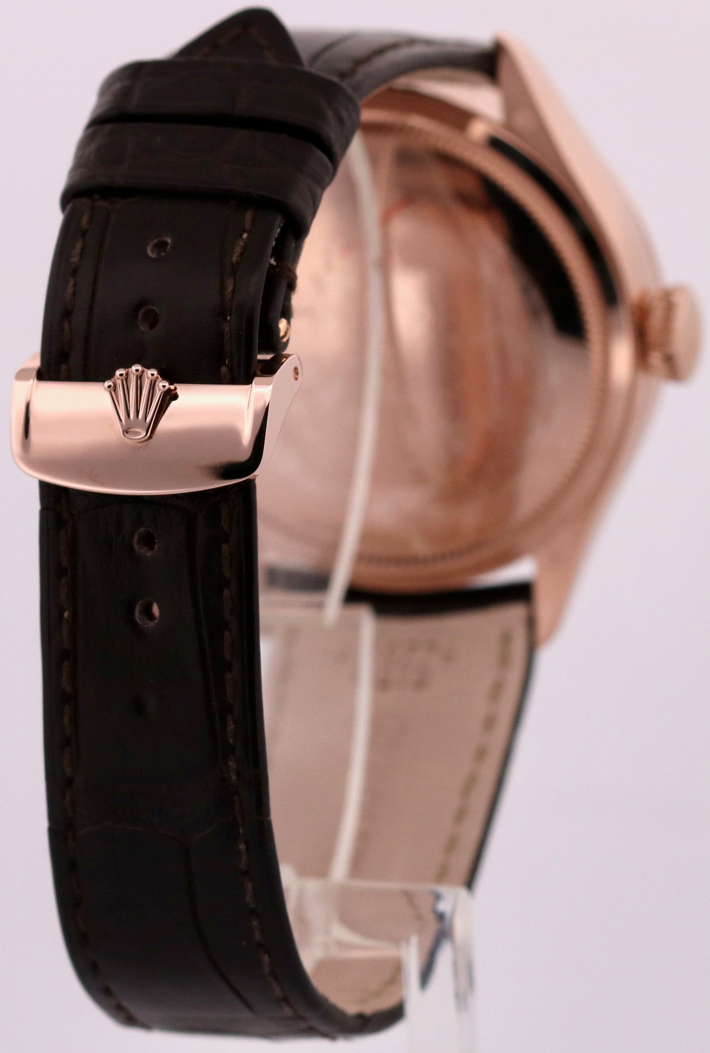 Rolex Cellini Moonphase WHITE 18K Rose Gold LEATHER Automatic Everose 39mm 50535