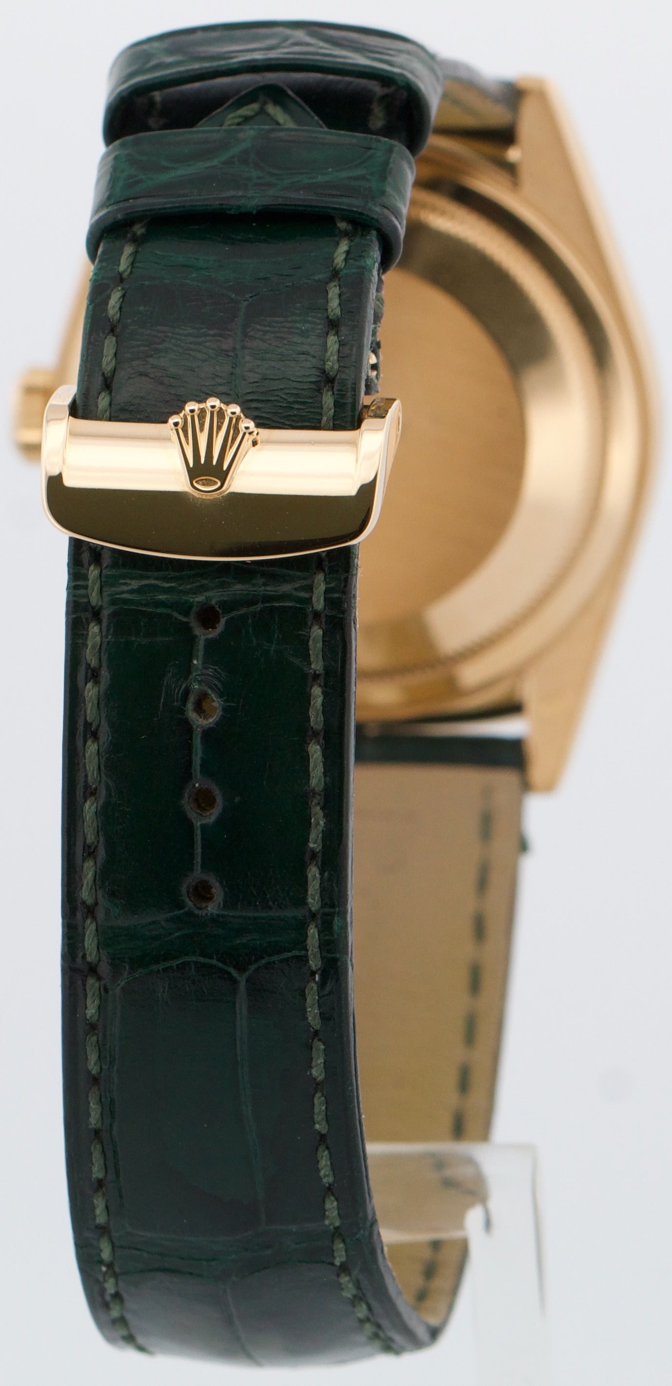Rolex Day-Date 36 GREEN 18K Yellow Gold FLUTED Leather 36mm 118138 Watch