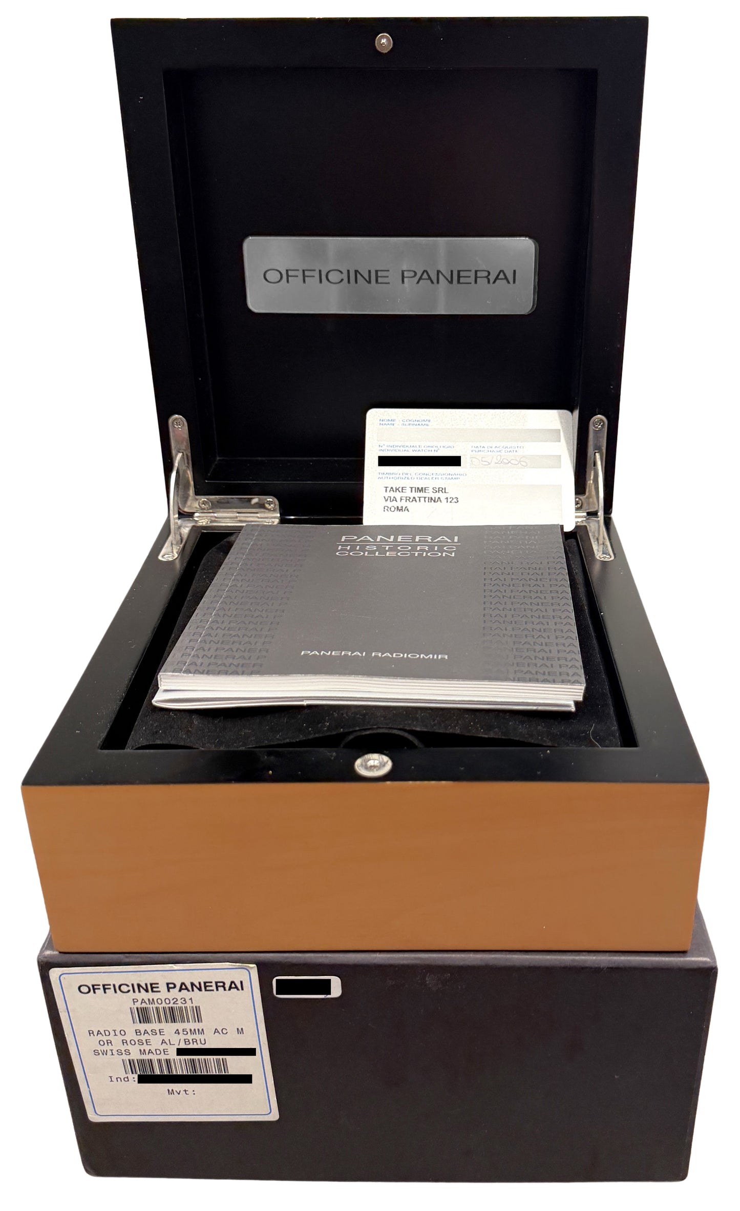 2006 PAPERS Panerai Radiomir 18k Rose Gold Black 45mm PAM00231 Manual Watch BOX