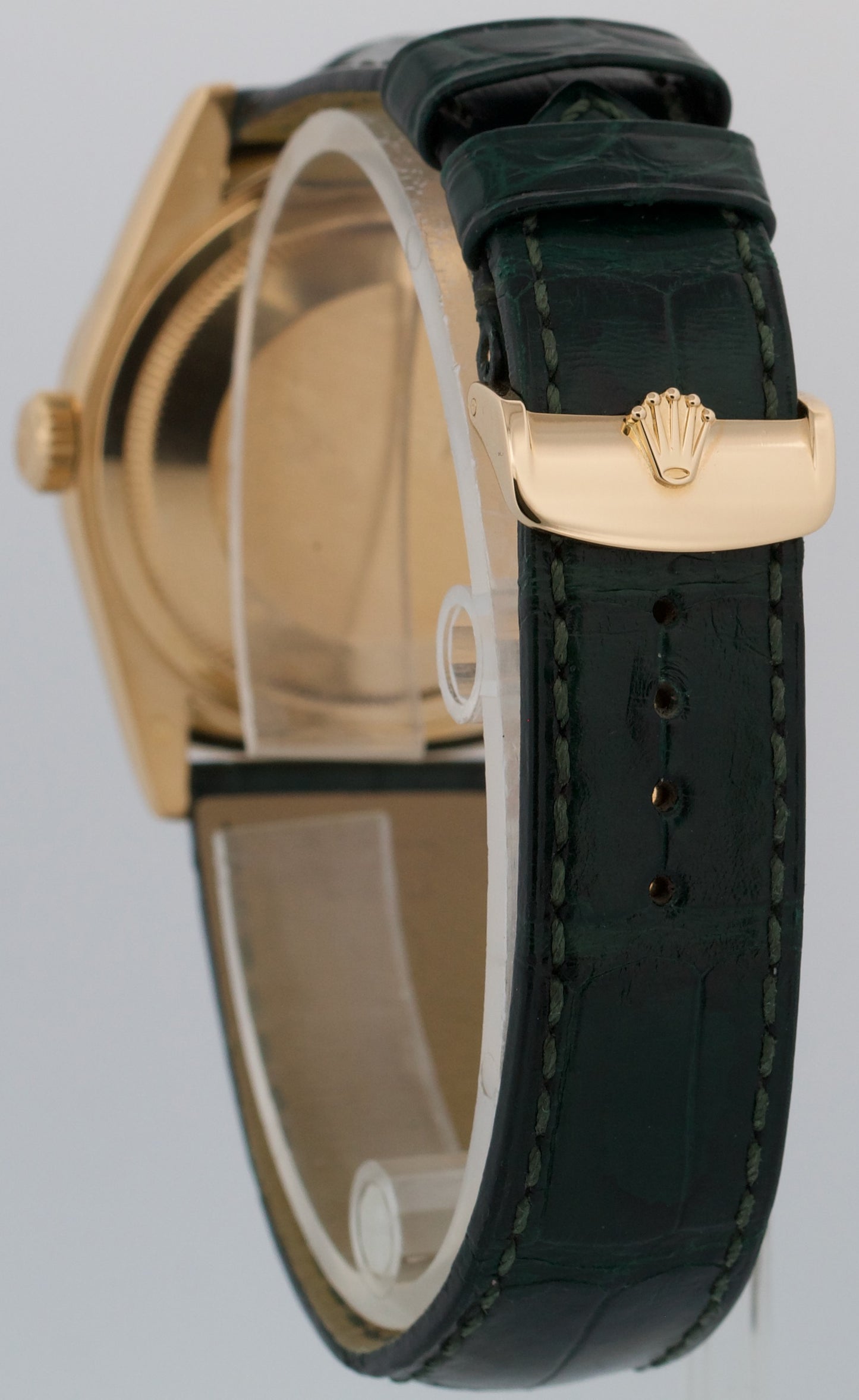 Rolex Day-Date 36 GREEN 18K Yellow Gold FLUTED Leather 36mm 118138 Watch