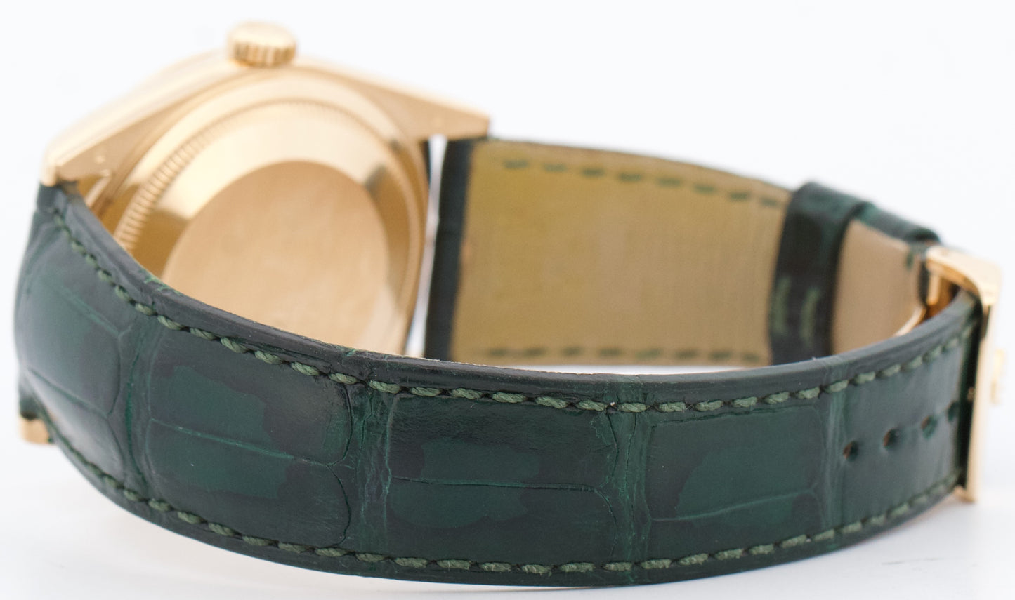 Rolex Day-Date 36 GREEN 18K Yellow Gold FLUTED Leather 36mm 118138 Watch