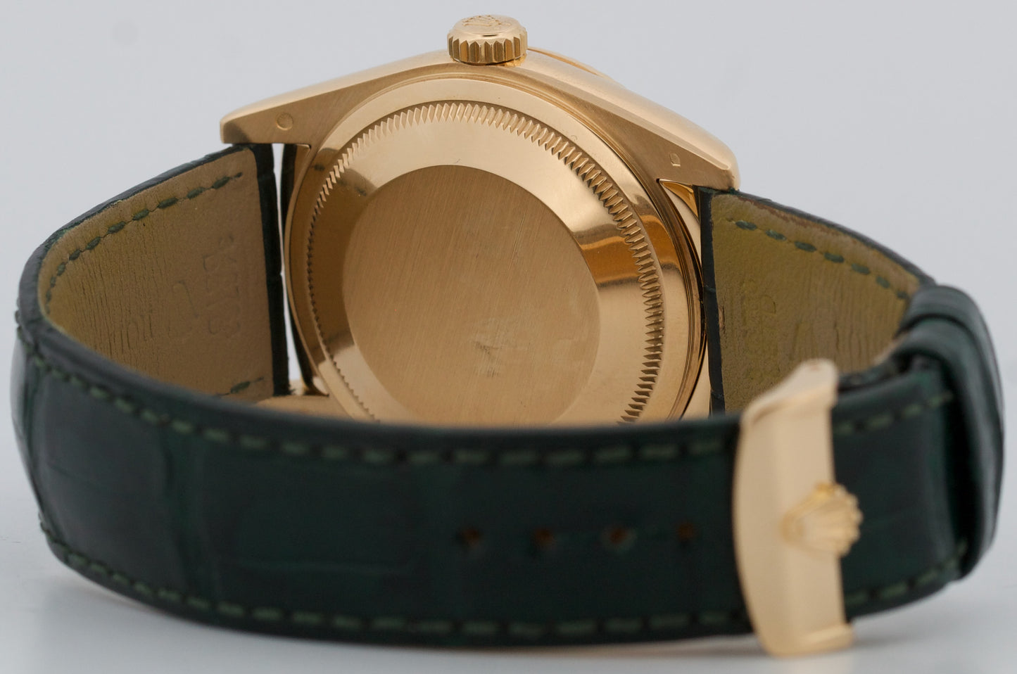 Rolex Day-Date 36 GREEN 18K Yellow Gold FLUTED Leather 36mm 118138 Watch