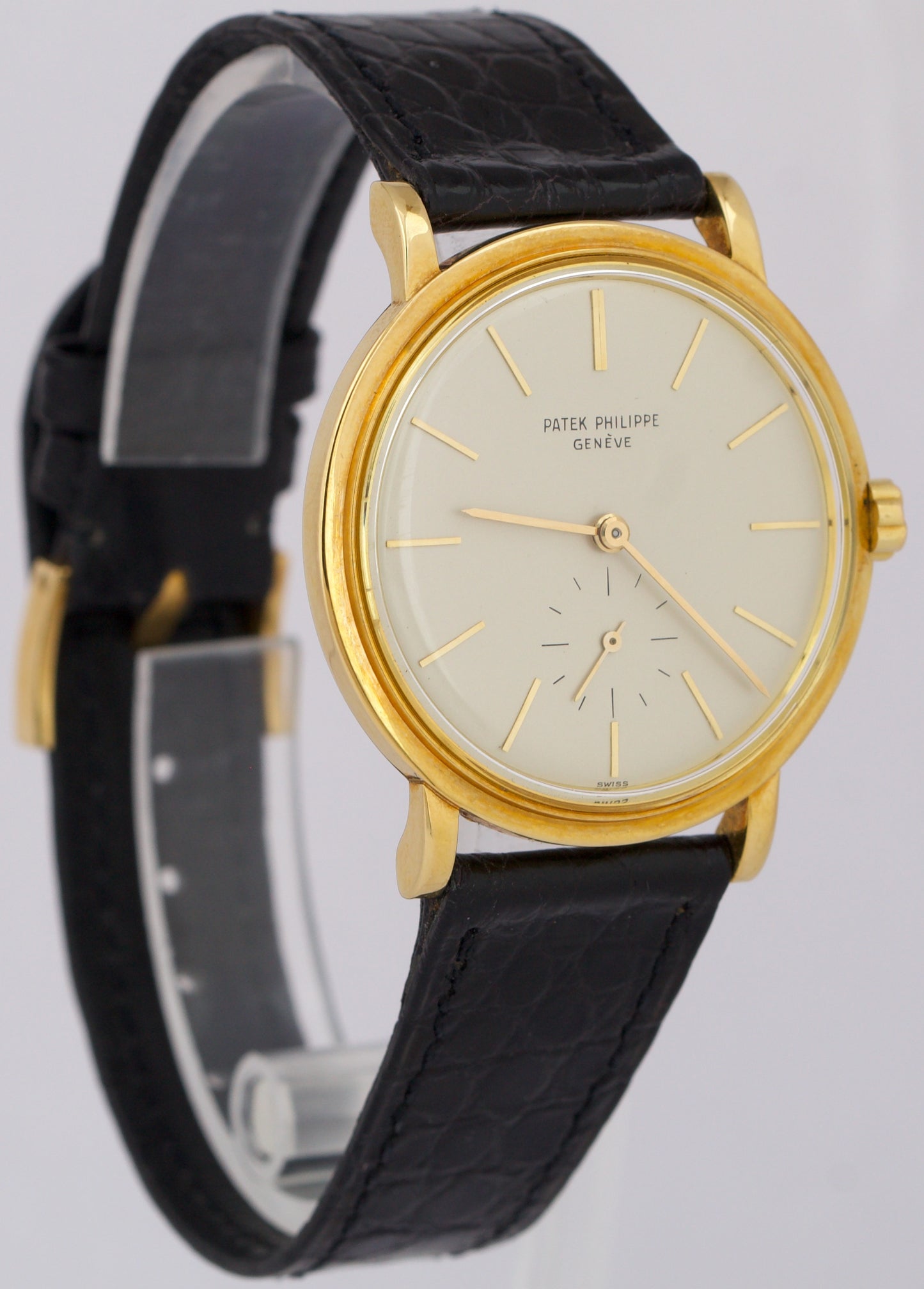 VINTAGE Patek Philippe Calatrava 35mm 18K Yellow Gold Ivory Leather 3429 Watch