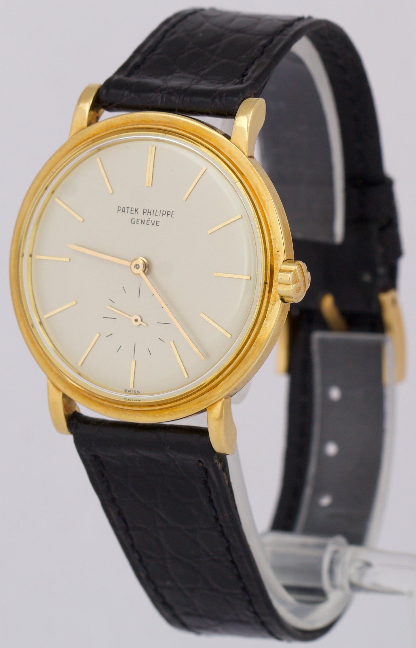 VINTAGE Patek Philippe Calatrava 35mm 18K Yellow Gold Ivory Leather 3429 Watch