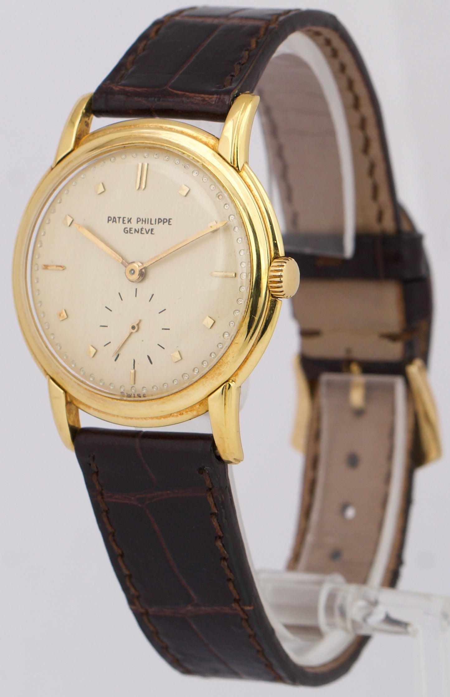 VINTAGE Patek Philippe Calatrava 34mm IVORY Manual 18K Yellow Gold Leather 2500