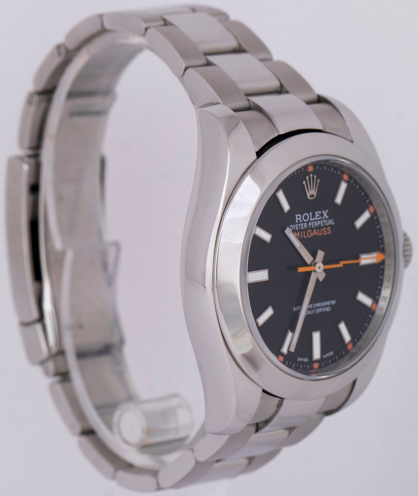 MINT Rolex Milgauss RANDOM SERIAL Black Orange Steel 40mm Automatic Watch 116400