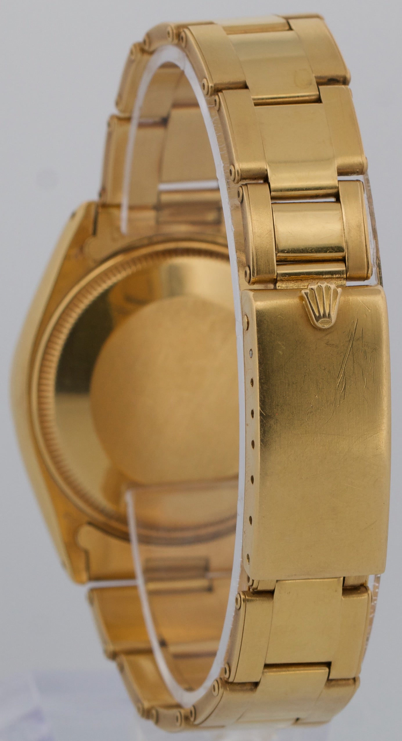 1981 Rolex Oyster Perpetual 34mm WHITE 18K Yellow Gold Fluted Oyster Watch 1005