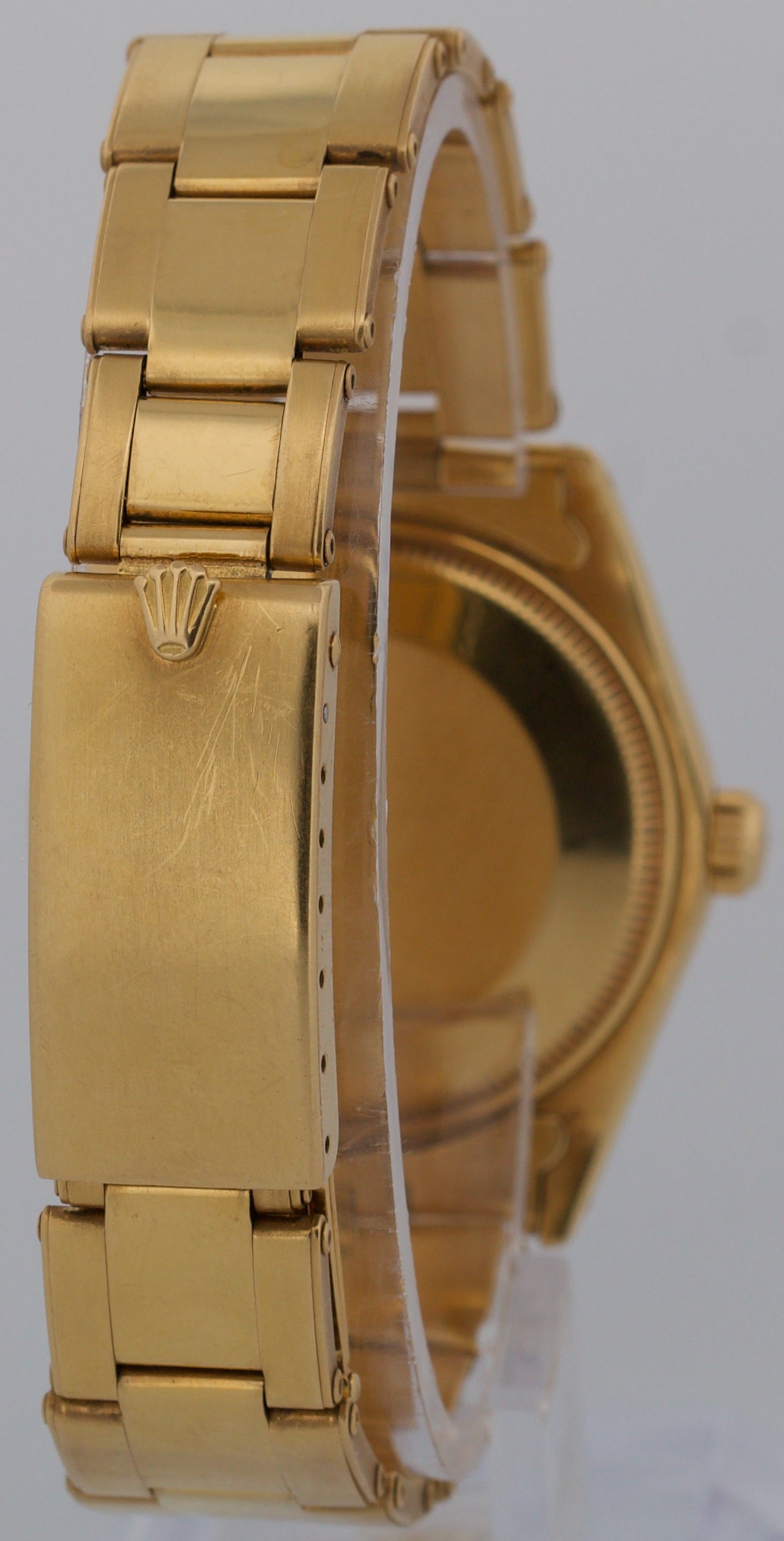 1981 Rolex Oyster Perpetual 34mm WHITE 18K Yellow Gold Fluted Oyster Watch 1005