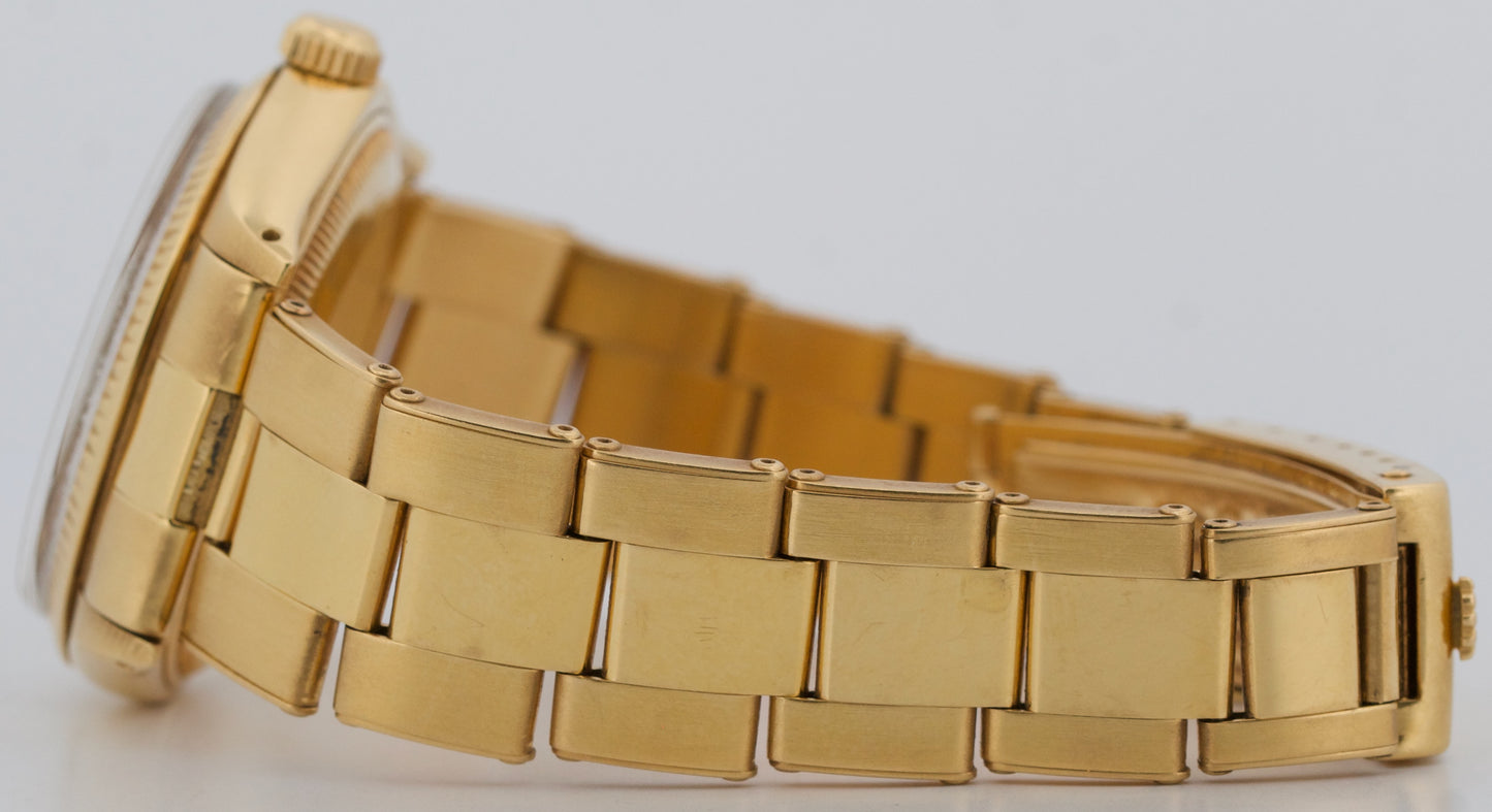 1981 Rolex Oyster Perpetual 34mm WHITE 18K Yellow Gold Fluted Oyster Watch 1005