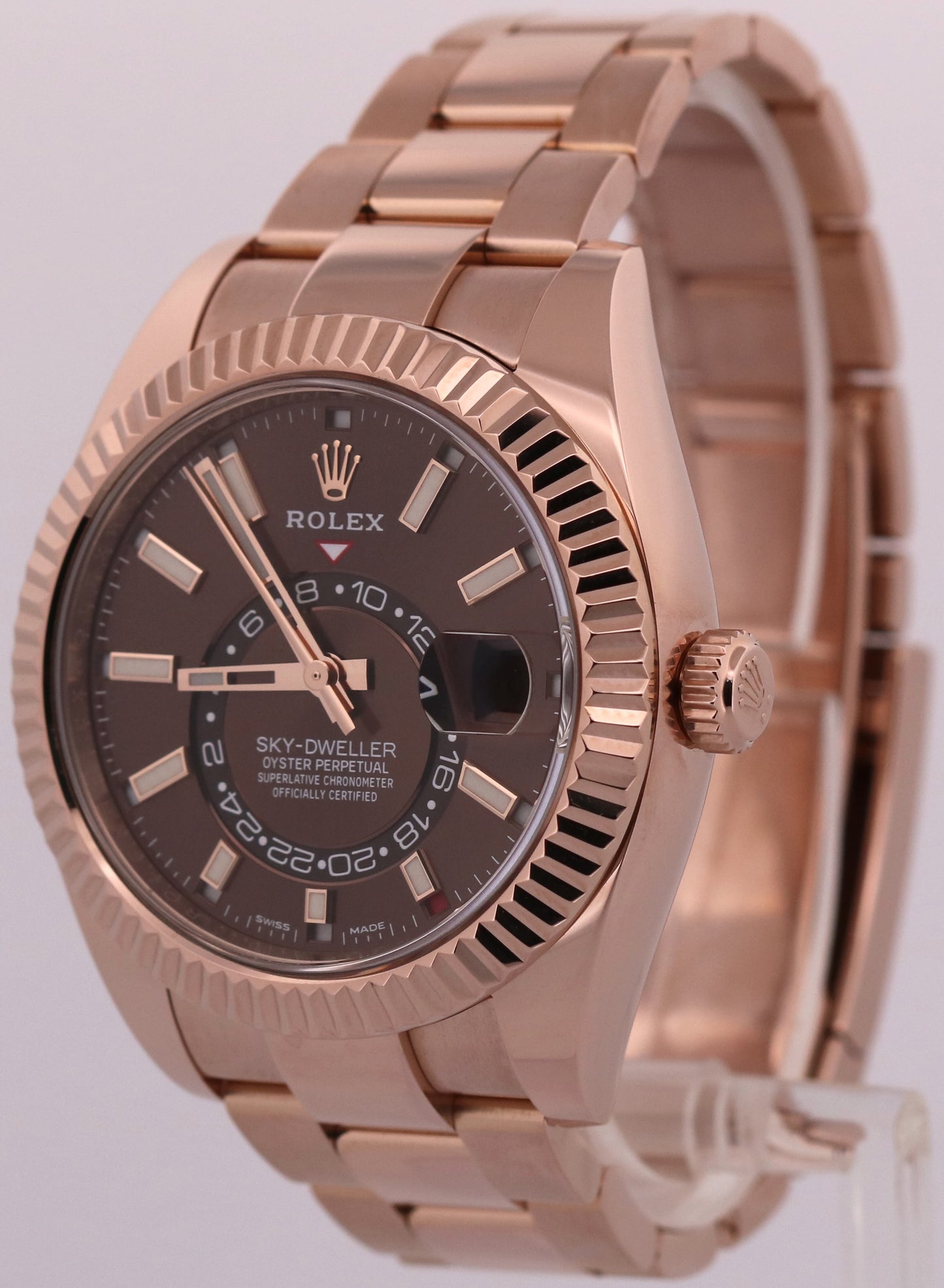 2022 PAPERS Rolex Sky-Dweller 18K Rose Gold CHOCOLATE Brown 42mm 326935 BOX