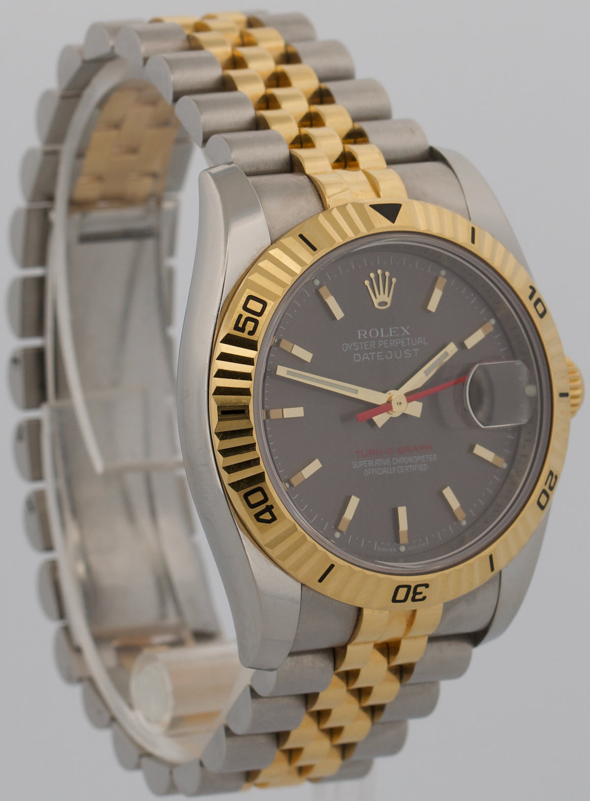 Unpolished Rolex DateJust 116263 Turn-O-Graph 36mm Slate 18K Jubilee Box Papers