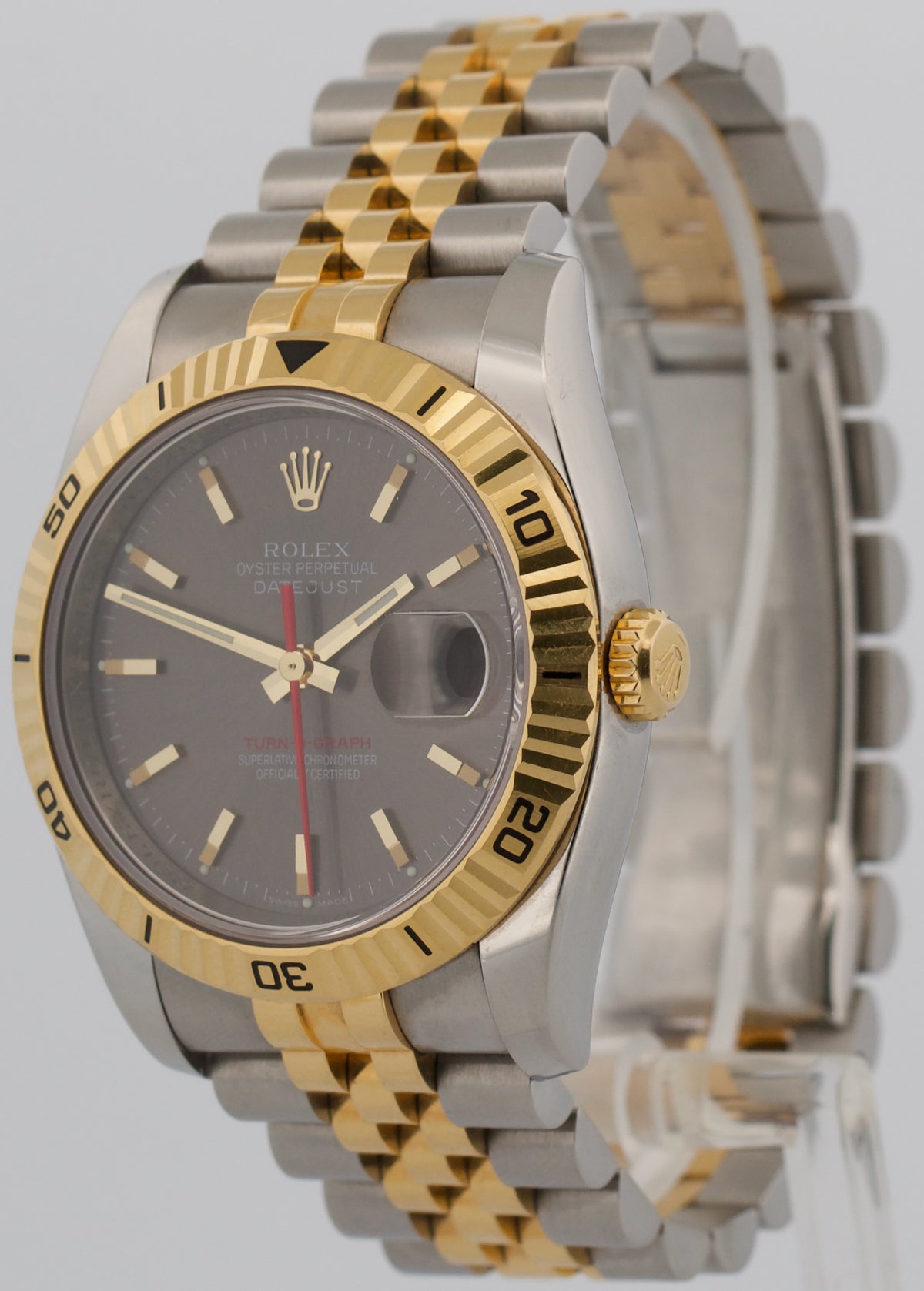 Unpolished Rolex DateJust 116263 Turn-O-Graph 36mm Slate 18K Jubilee Box Papers