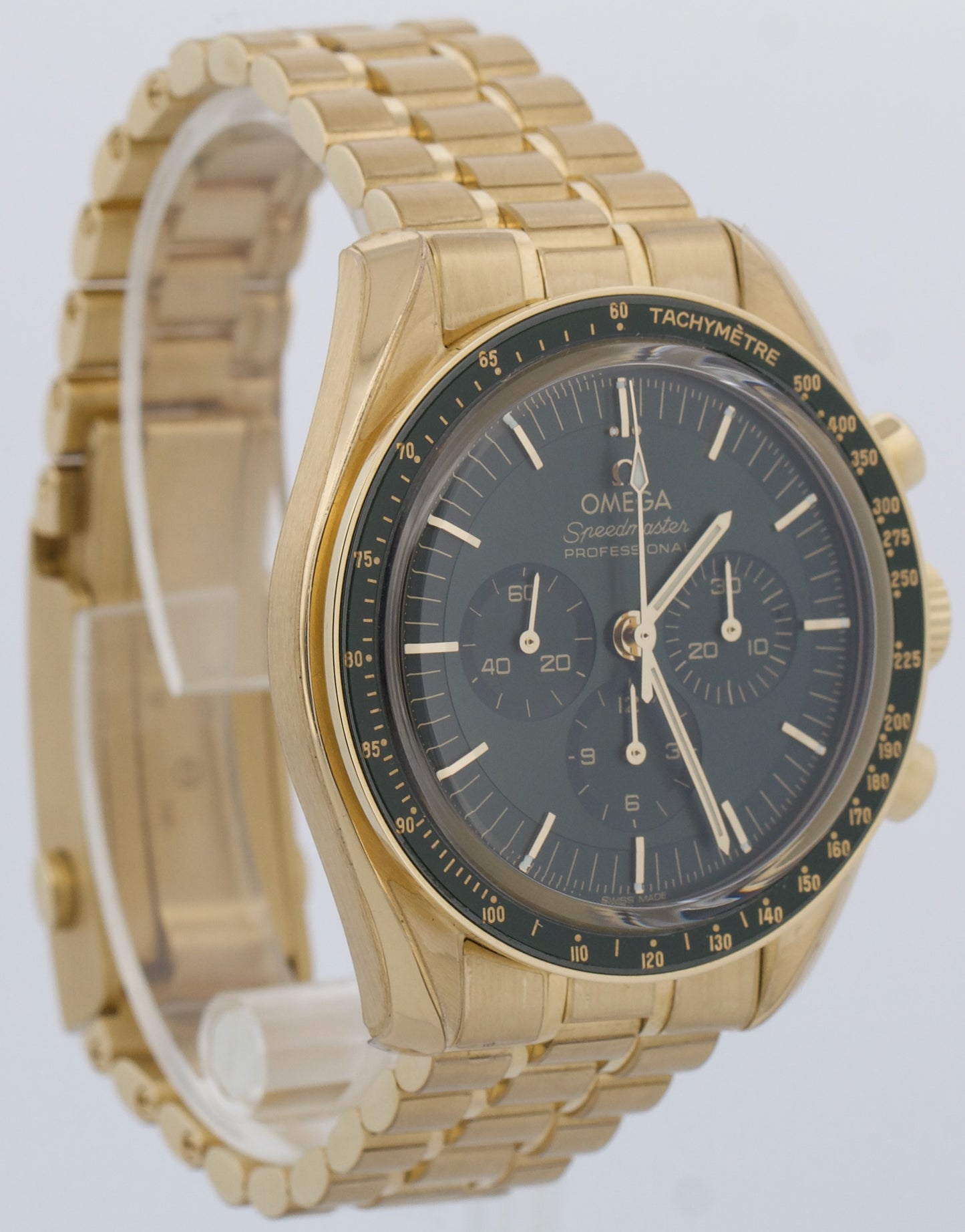 2023 PAPERS Omega Speedmaster GREEN Moonshine 18K Gold 310.60.42.50.10.001 BOX