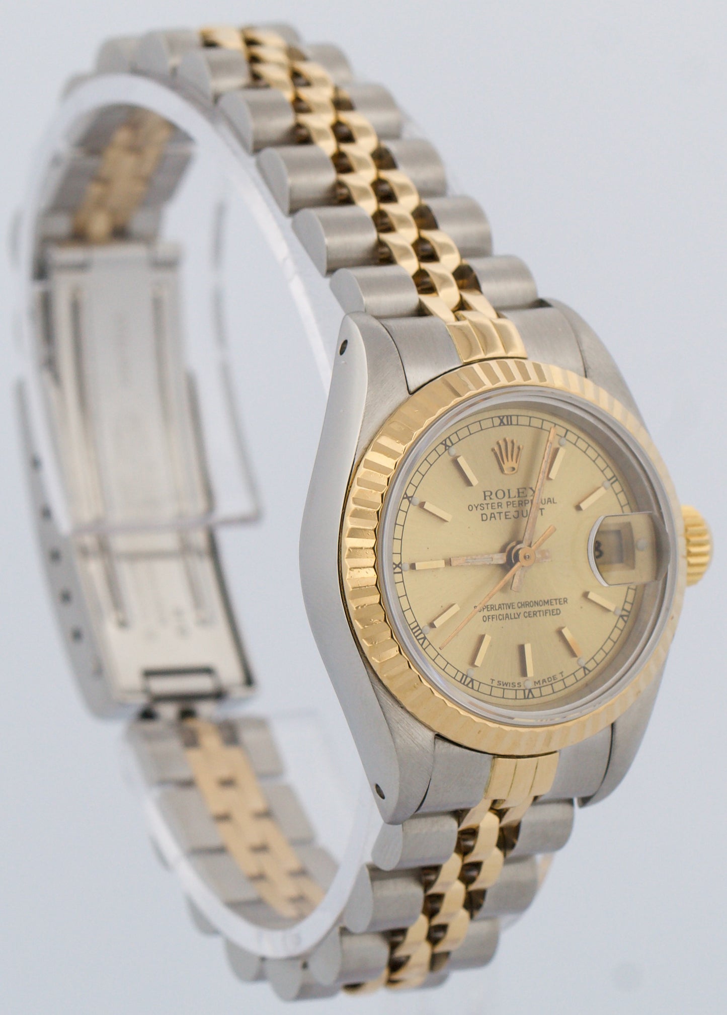 PAPERS Rolex DateJust 26mm CHAMPAGNE Two-Tone Fluted 18K JUBILEE Steel 69163 BOX