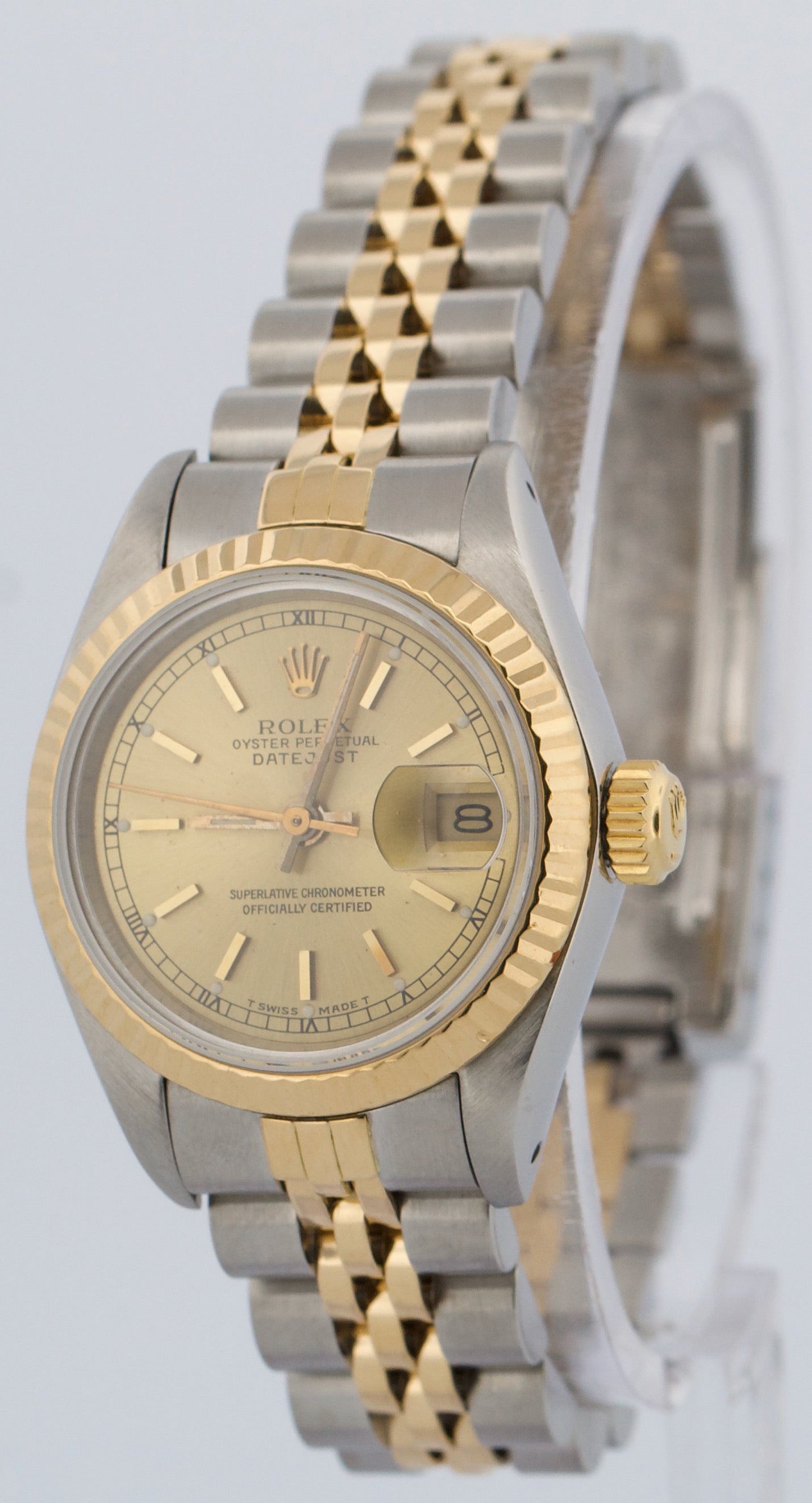 PAPERS Rolex DateJust 26mm CHAMPAGNE Two-Tone Fluted 18K JUBILEE Steel 69163 BOX
