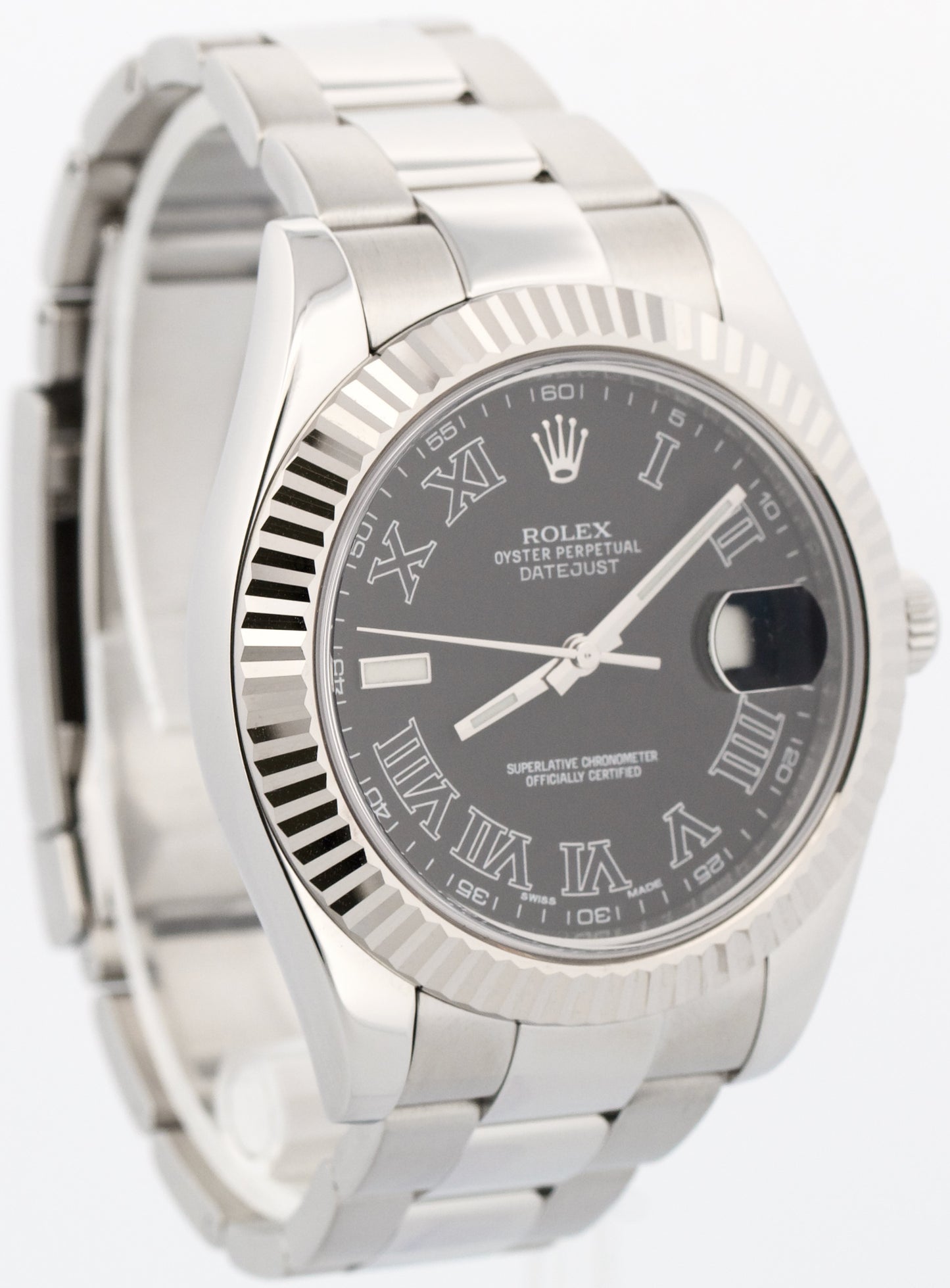 Rolex Datejust II BLACK ROMAN 41mm Stainless Steel 18k OYSTER Fluted 116334