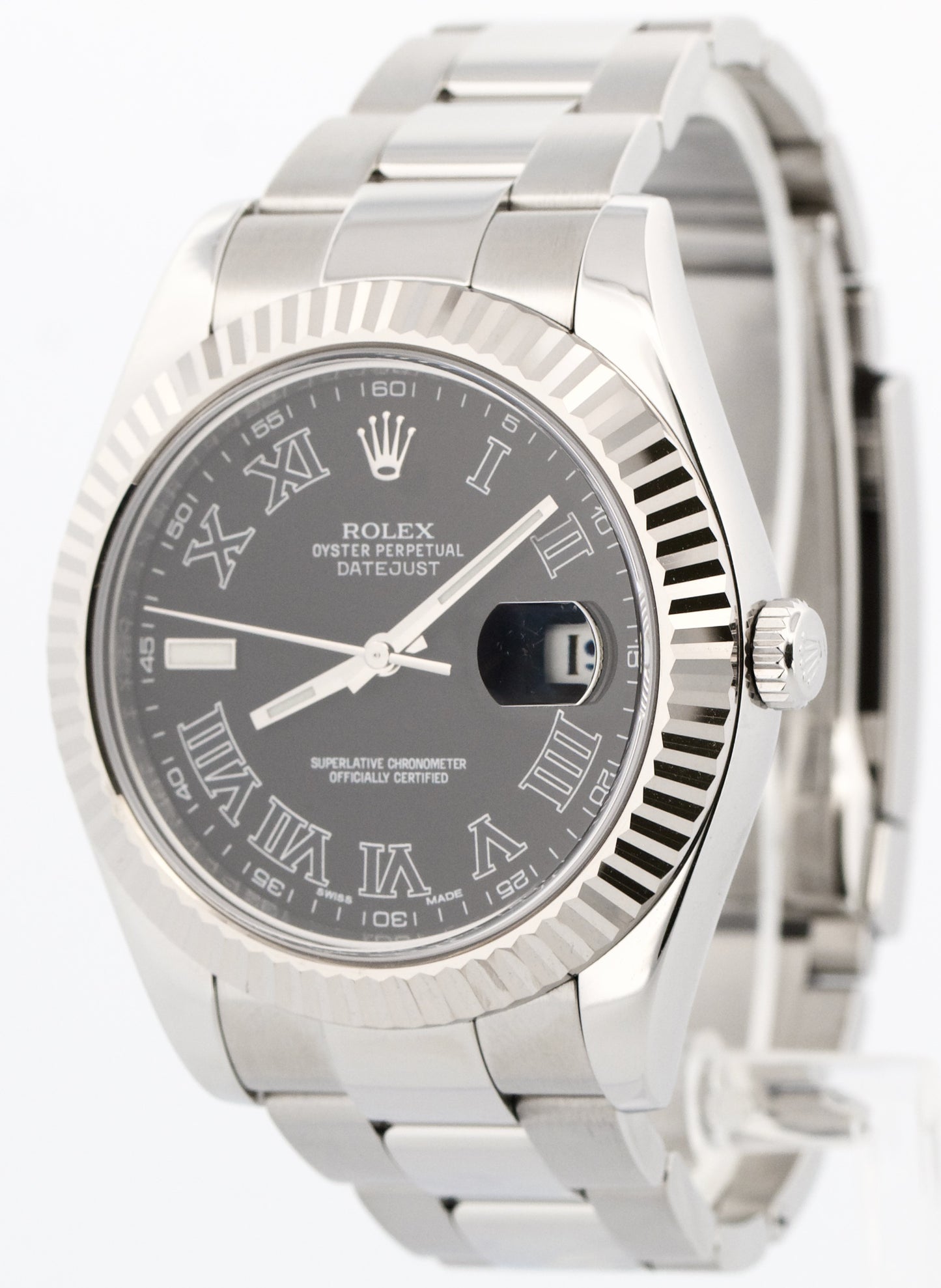 Rolex Datejust II BLACK ROMAN 41mm Stainless Steel 18k OYSTER Fluted 116334