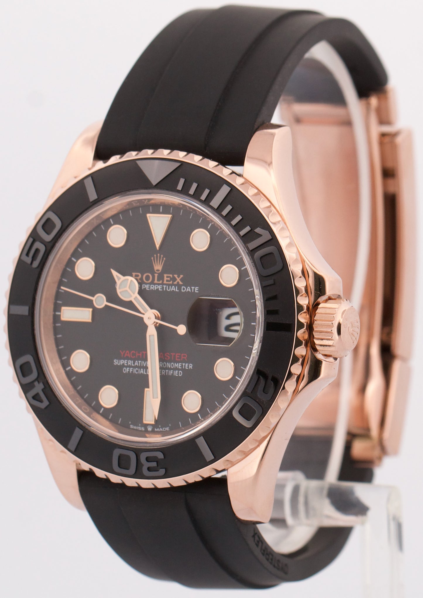 Rolex Yacht-Master 40mm 18K Everose Gold BLACK Oysterflex Rubber 126655 BOX