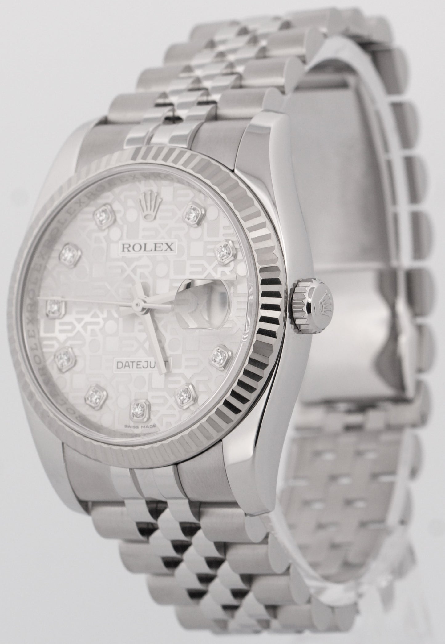 Rolex DateJust SILVER JUBILEE DIAMOND 36mm 18K White Gold Steel 116234 Watch