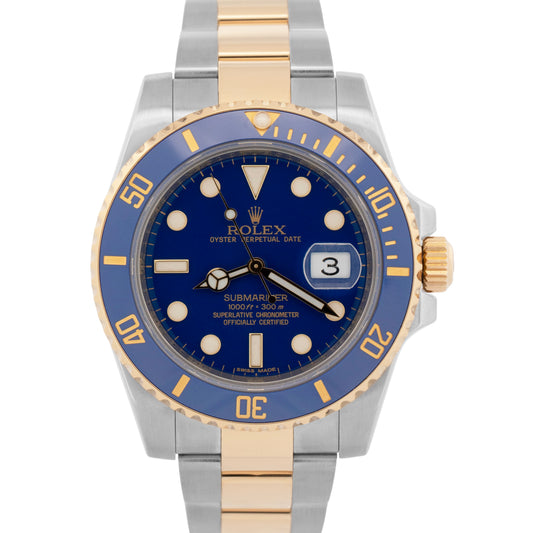 PAPERS Rolex Submariner Date Gold FLAT BLUE Ceramic 40mm 116613 LB Watch BOX