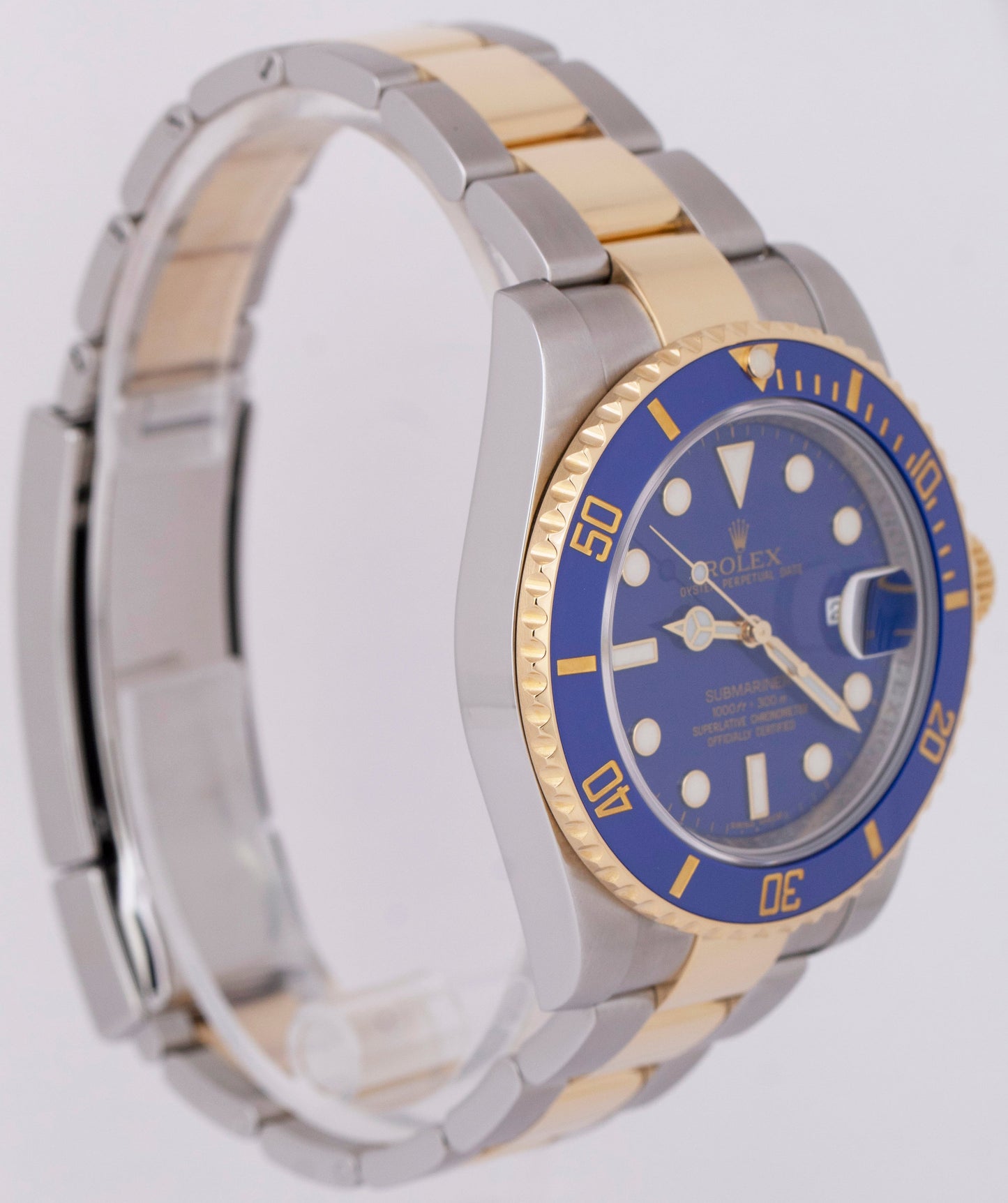 MINT PAPERS Rolex Submariner Date FLAT BLUE Two-Tone Gold Ceramic 116613 LB B+P