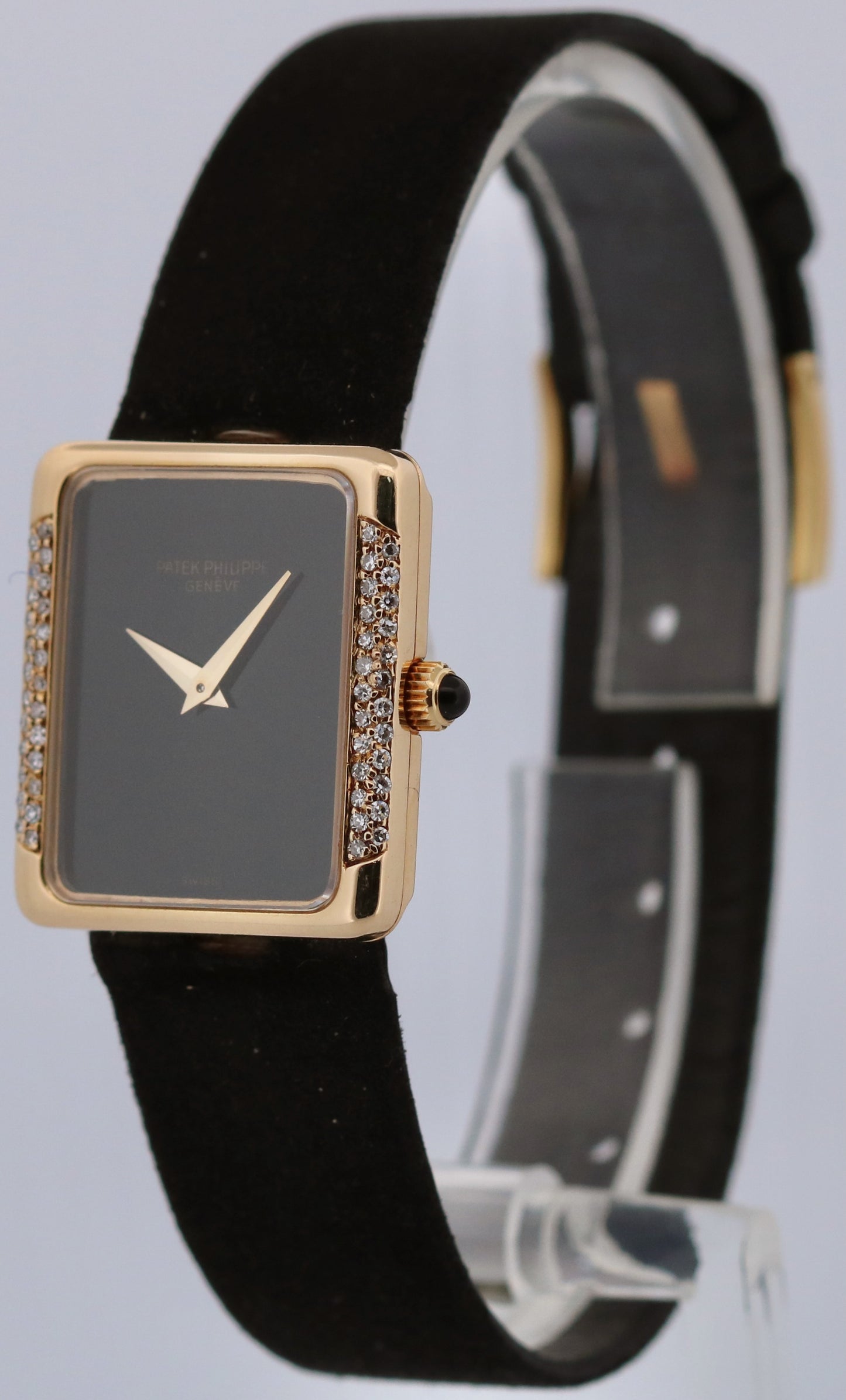 Ladies Patek Philippe BLACK ONYX DIAMOND 22mm Manual 18K Yellow Gold Watch 4311