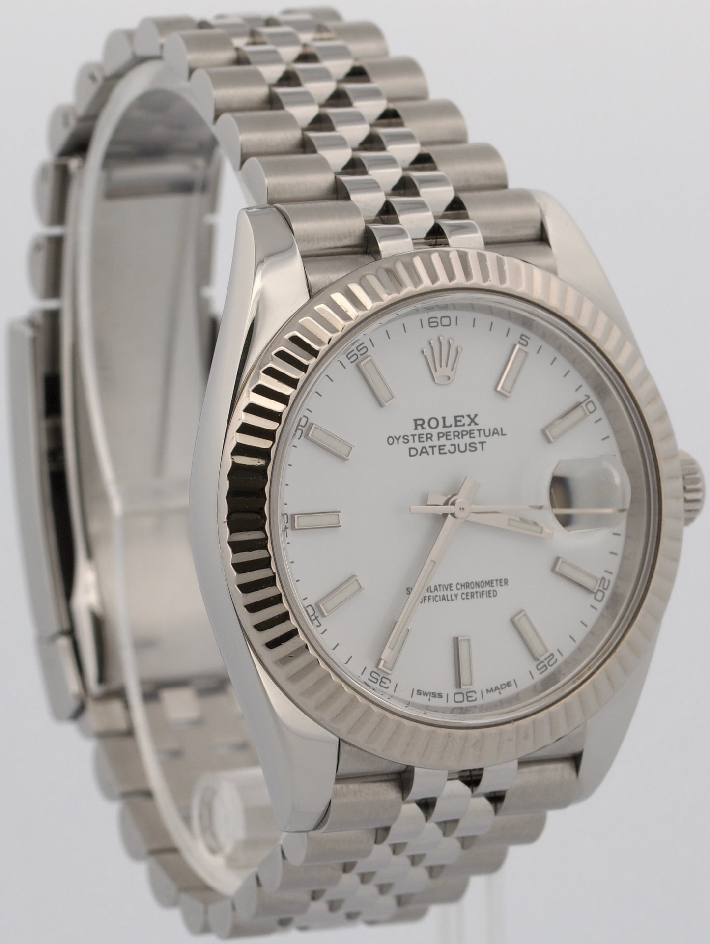 2018 PAPERS Rolex DateJust 41 WHITE 18K Steel JUBILEE Fluted 41mm 126334 BOX