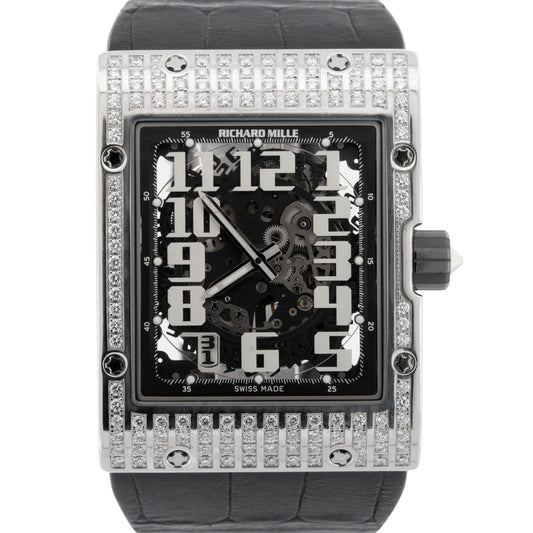 PAPERS Richard Mille Extra Flat 18K White Gold DIAMOND Rubber 50mm RM016 BOX