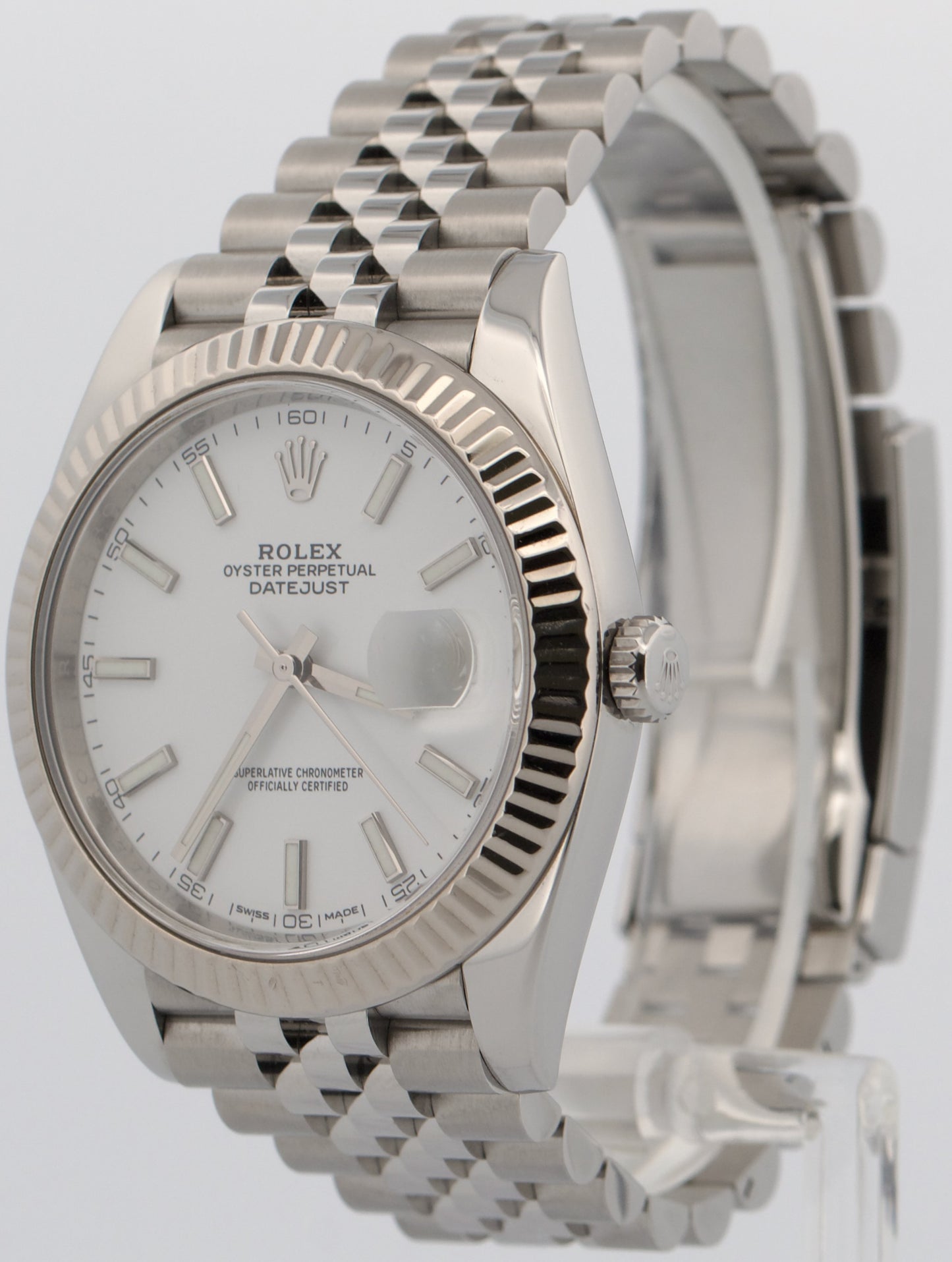 2018 PAPERS Rolex DateJust 41 WHITE 18K Steel JUBILEE Fluted 41mm 126334 BOX