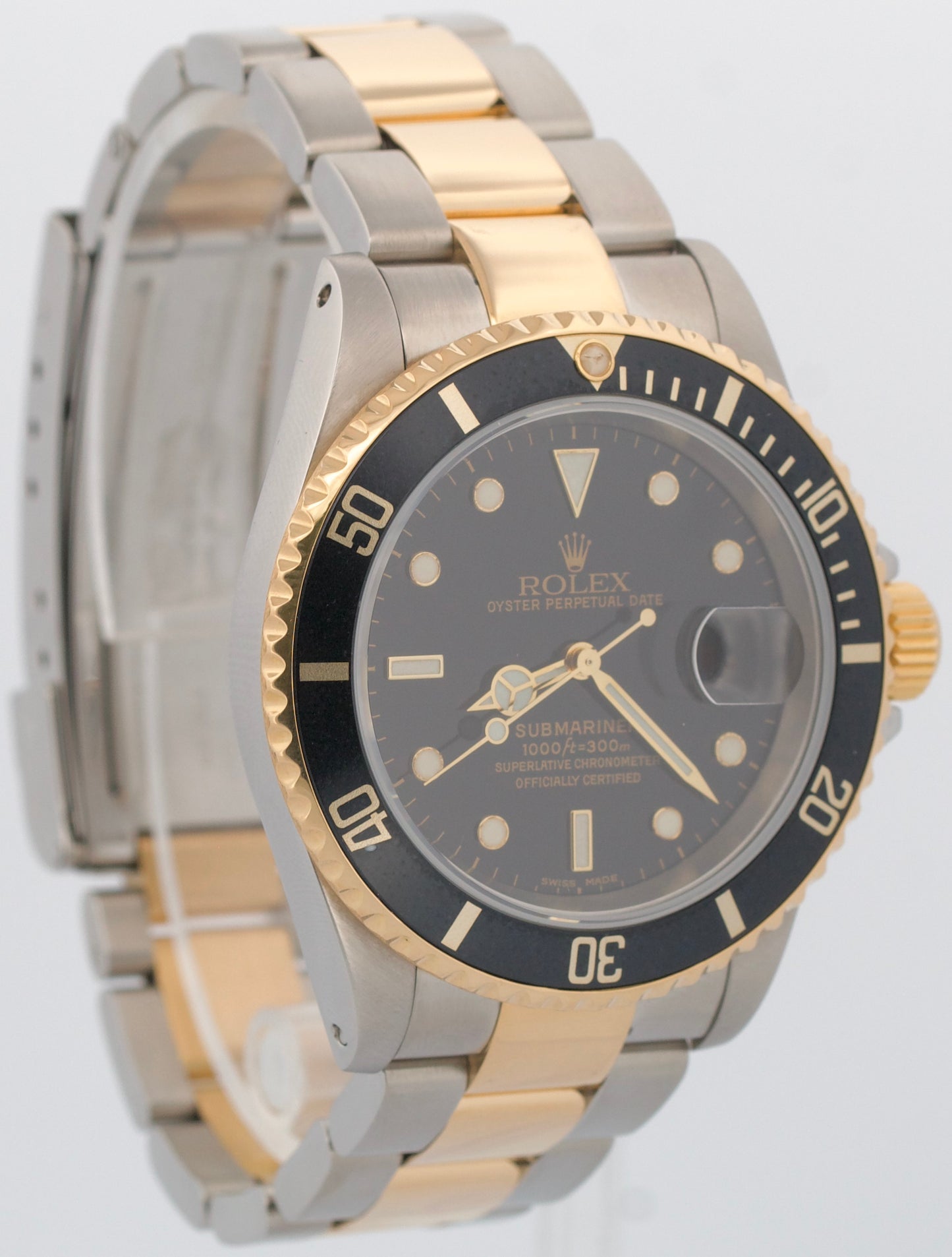 Rolex Submariner Date 40mm BLACK Two-Tone 18K Yellow Gold GOLD BUCKLE 16613