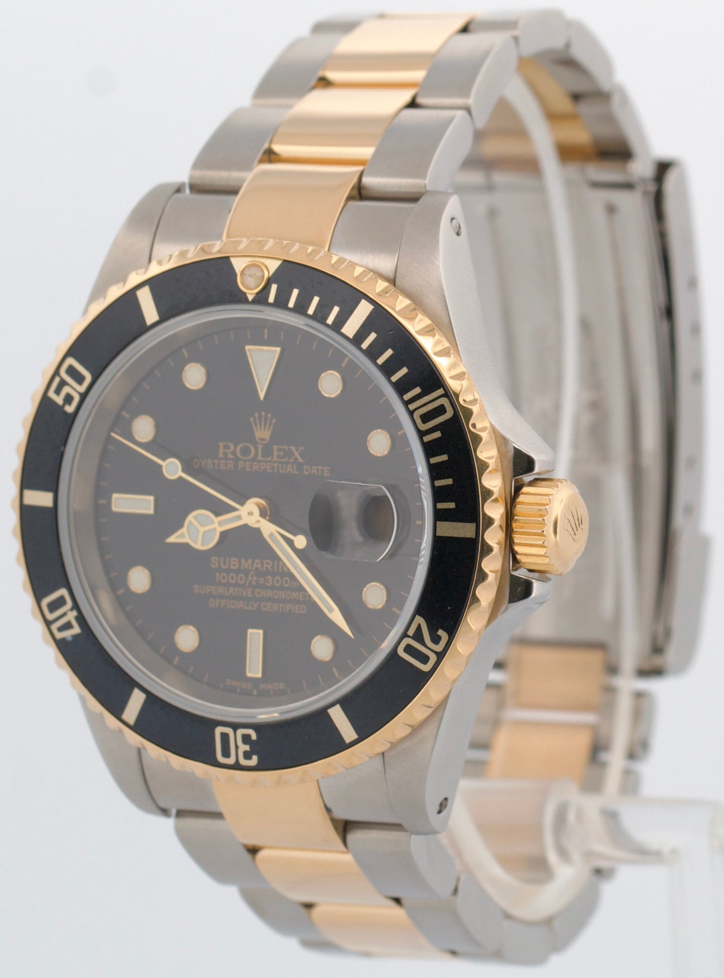 Rolex Submariner Date 40mm BLACK Two-Tone 18K Yellow Gold GOLD BUCKLE 16613