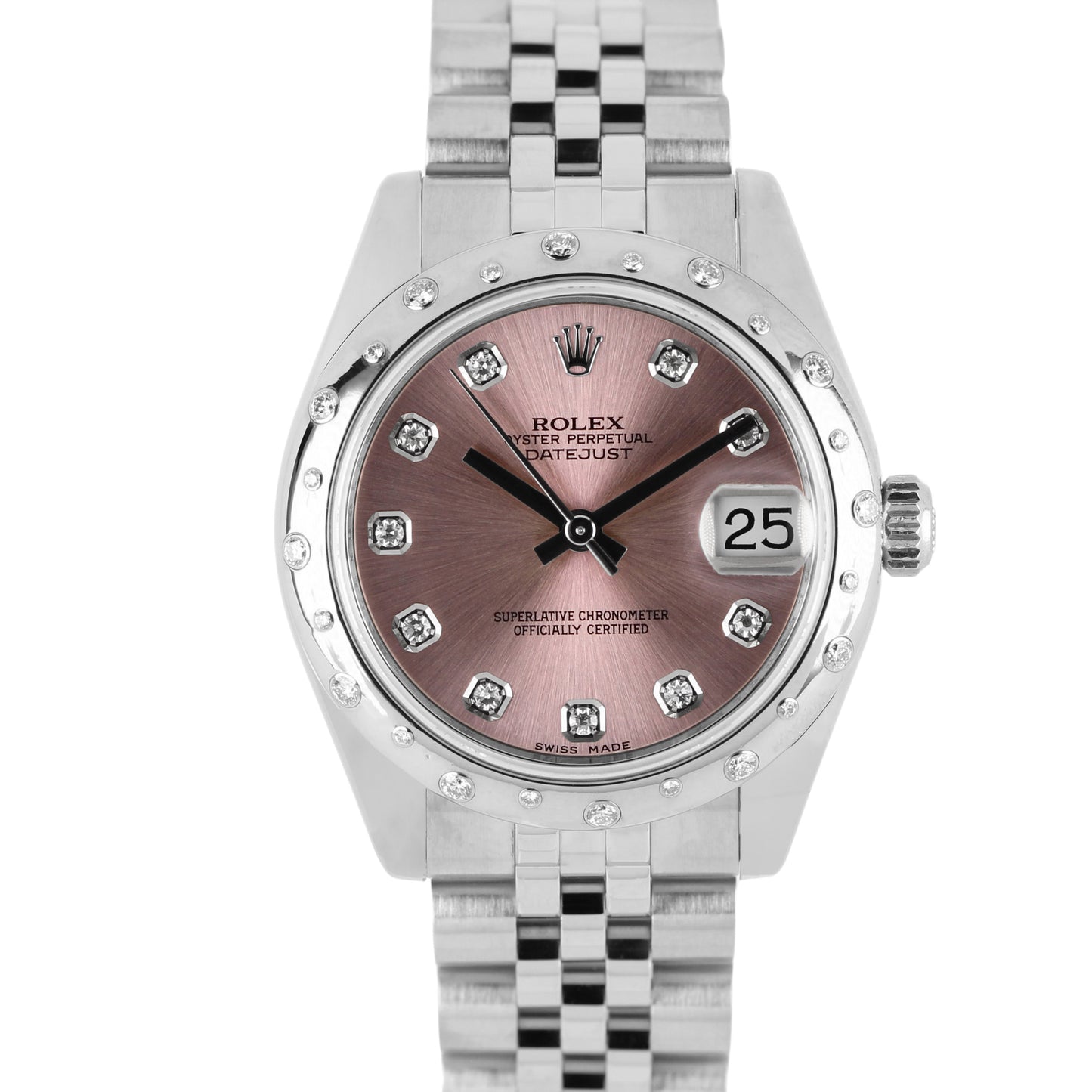 Rolex DateJust 31 Stainless Steel DIAMOND Pink 31mm Jubilee 178344 Watch