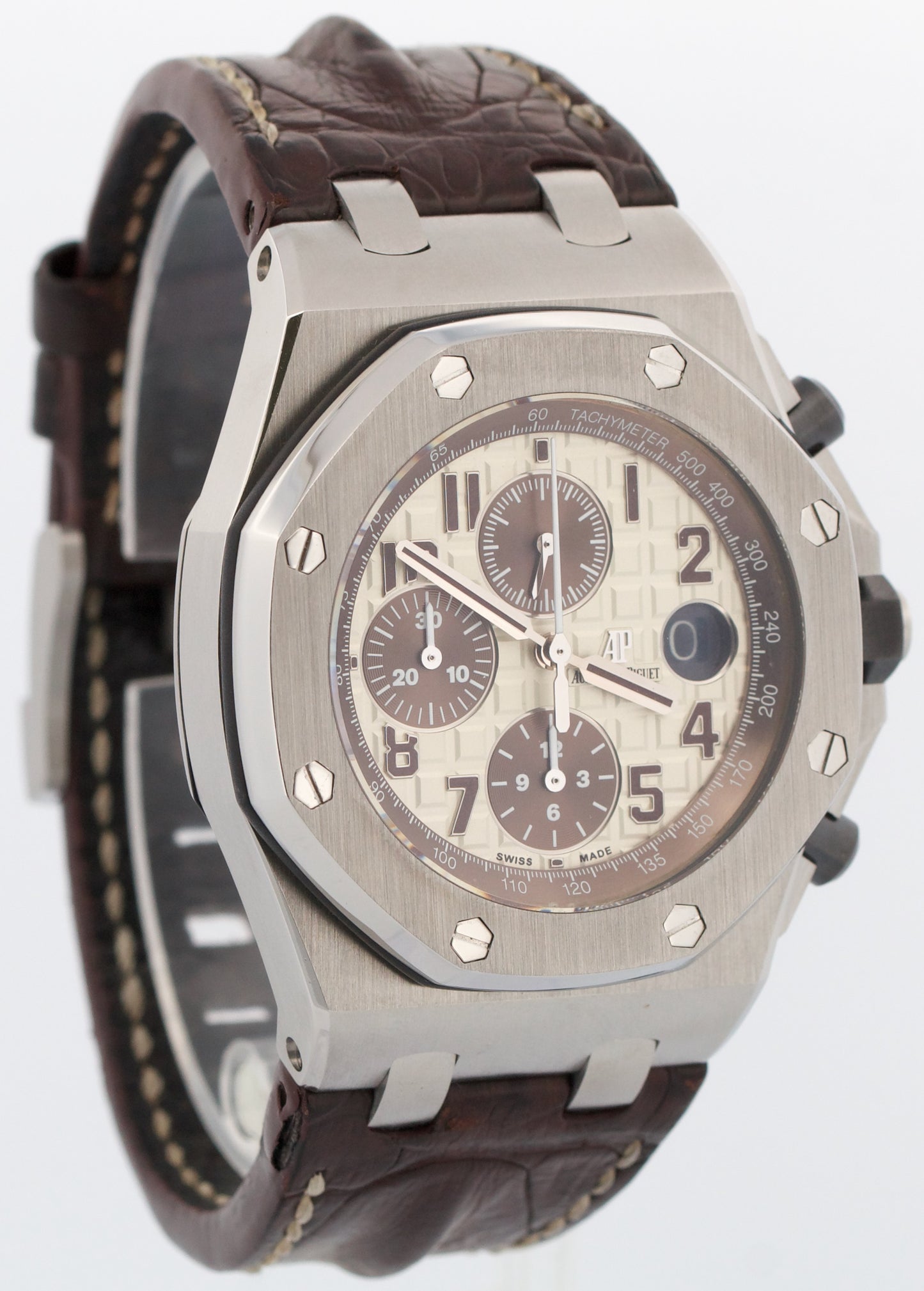 Audemars Piguet Royal Oak Offshore SAFARI Brown Leather Steel 42mm 26470ST Watch