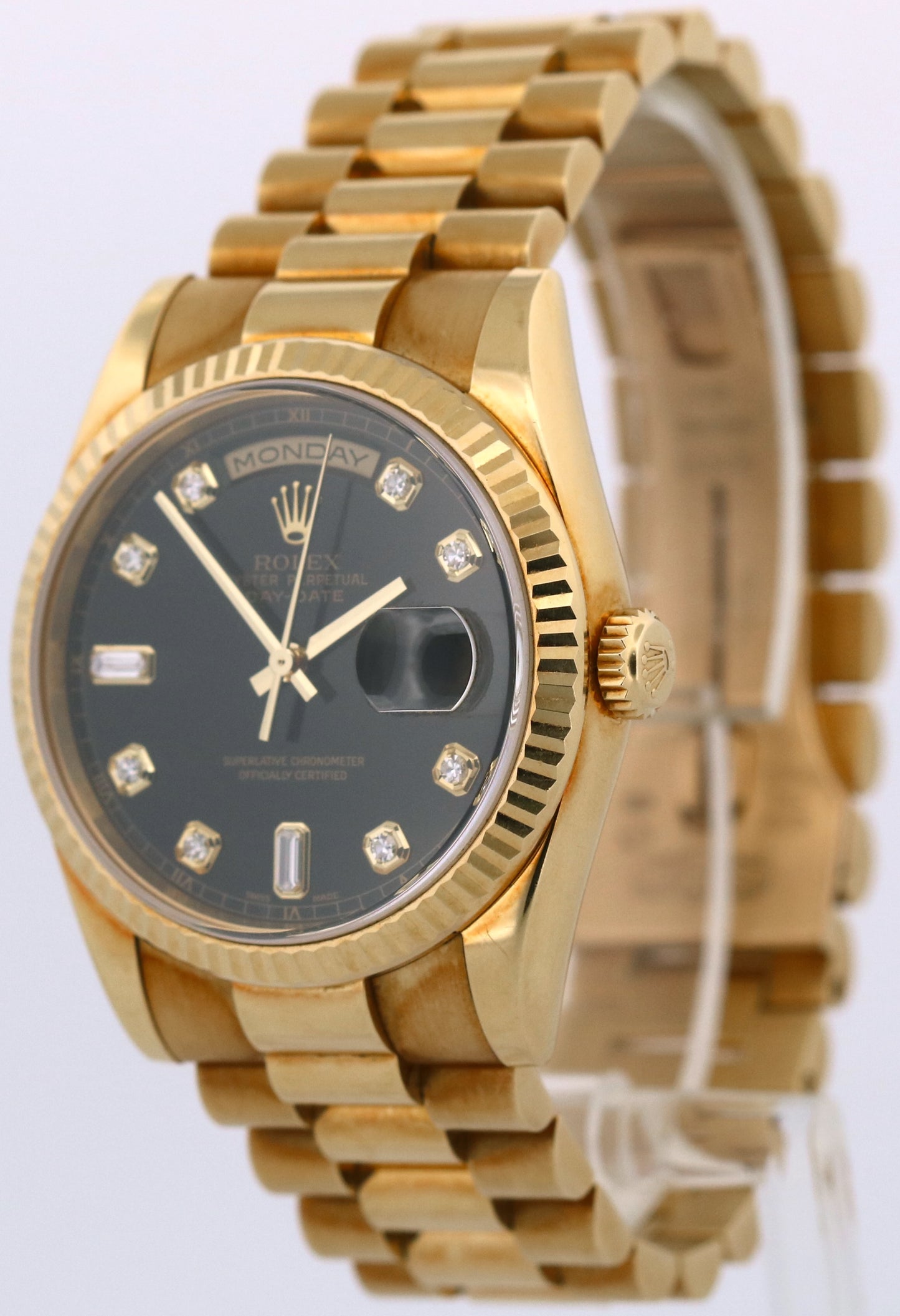 UNPOLISHED PAPERS Rolex Day-Date President BLACK DIAMOND 36mm 18K 118238 BOX