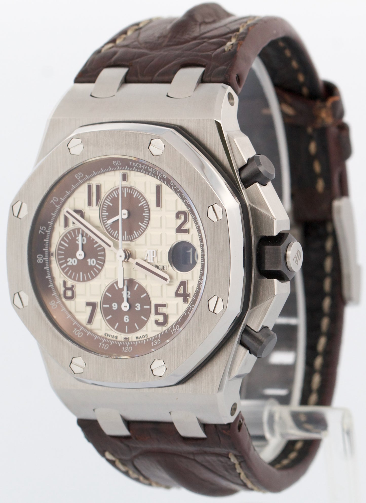 Audemars Piguet Royal Oak Offshore SAFARI Brown Leather Steel 42mm 26470ST Watch