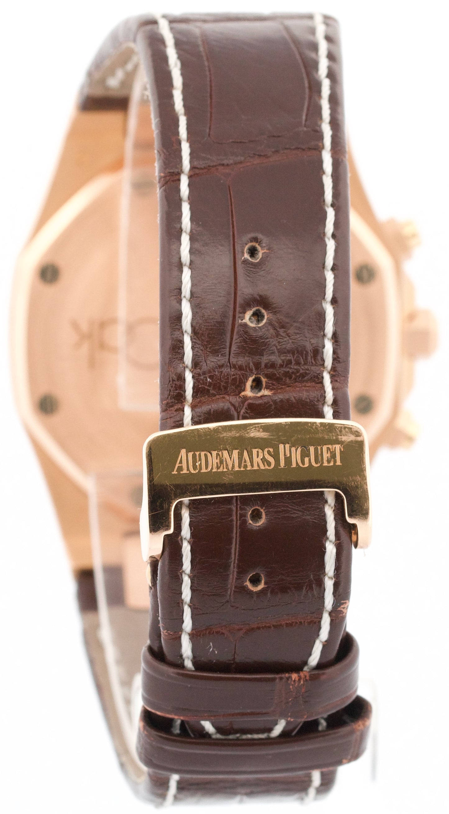 Audemars Piguet Royal Oak Chronograph WHITE 18k Rose Gold Leather 39mm 26022OR