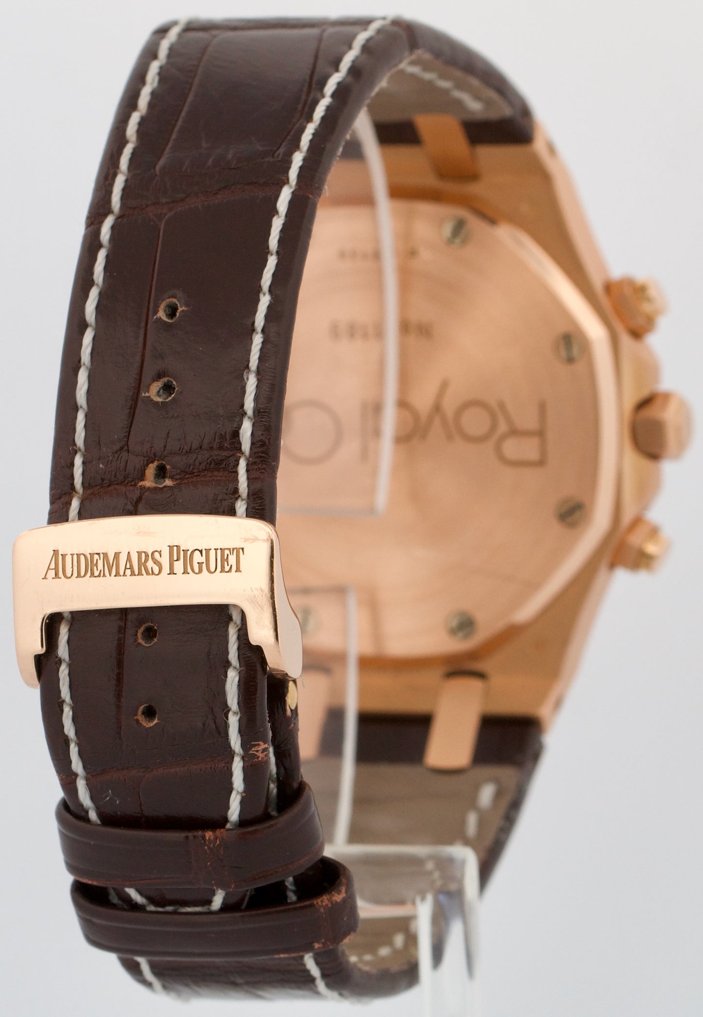 Audemars Piguet Royal Oak Chronograph WHITE 18k Rose Gold Leather 39mm 26022OR