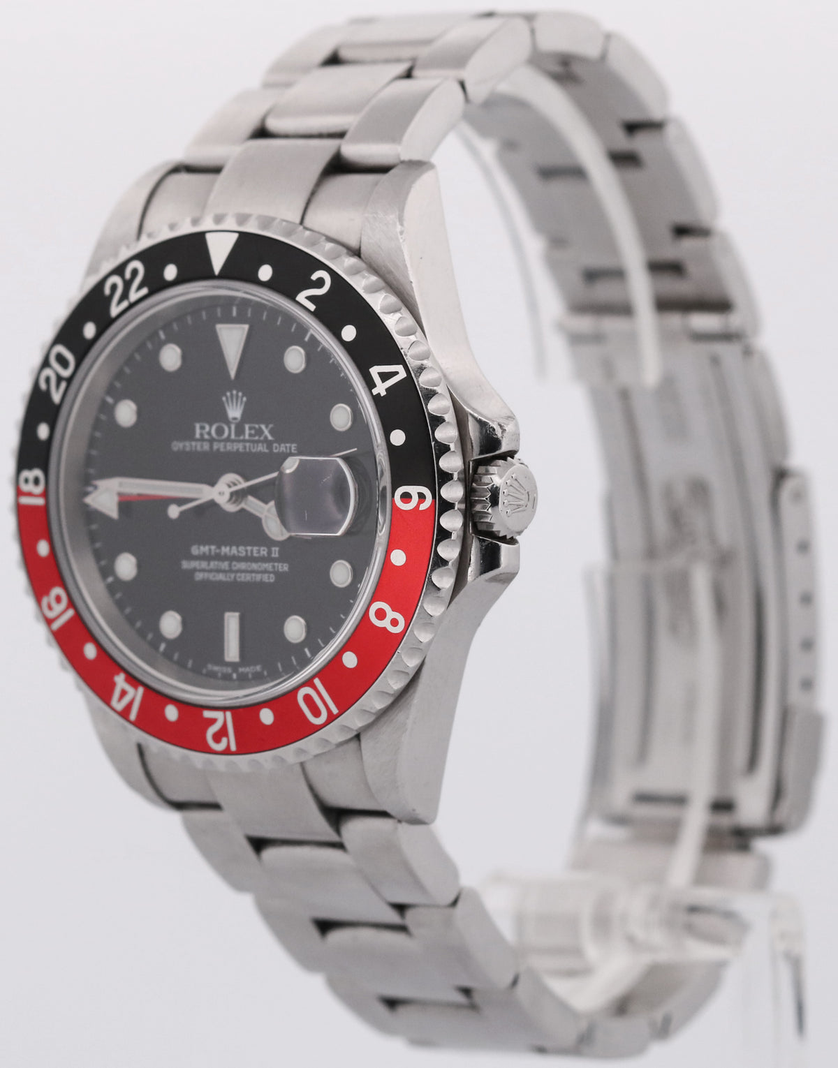Unpolished Rolex GMT-Master II 16710 40mm Coke Red Black Steel No-Holes Watch