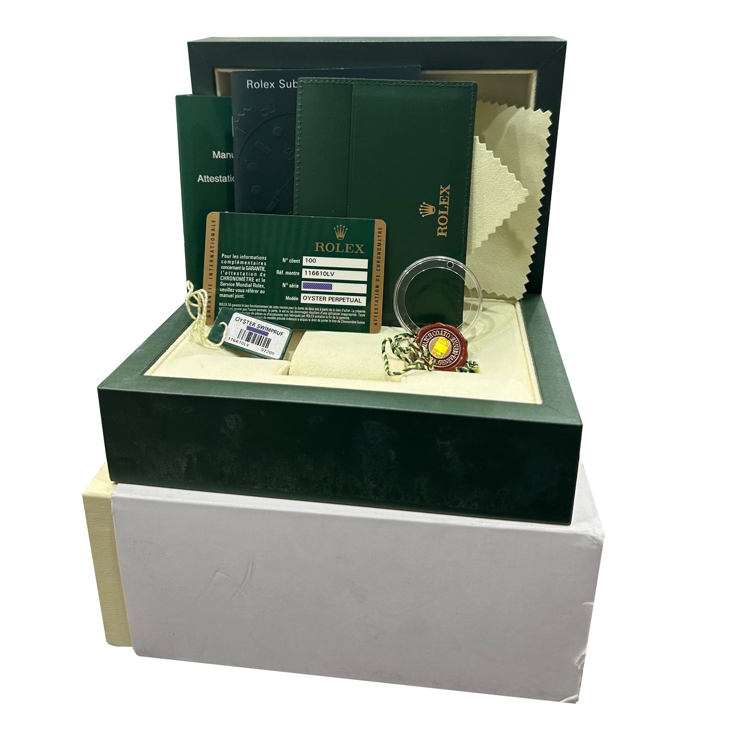 PAPERS NEW OLD STOCK STICKERED Rolex Submariner Date HULK Green 116610 LV BOX