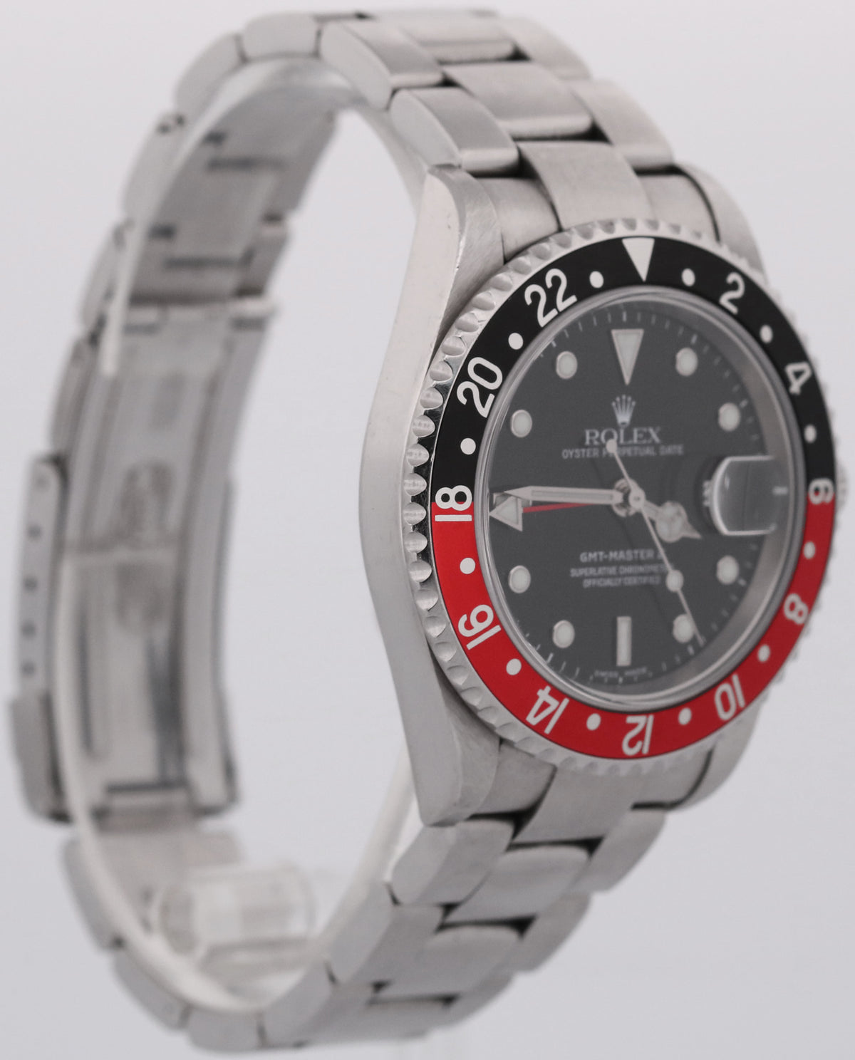 Unpolished Rolex GMT-Master II 16710 40mm Coke Red Black Steel No-Holes Watch