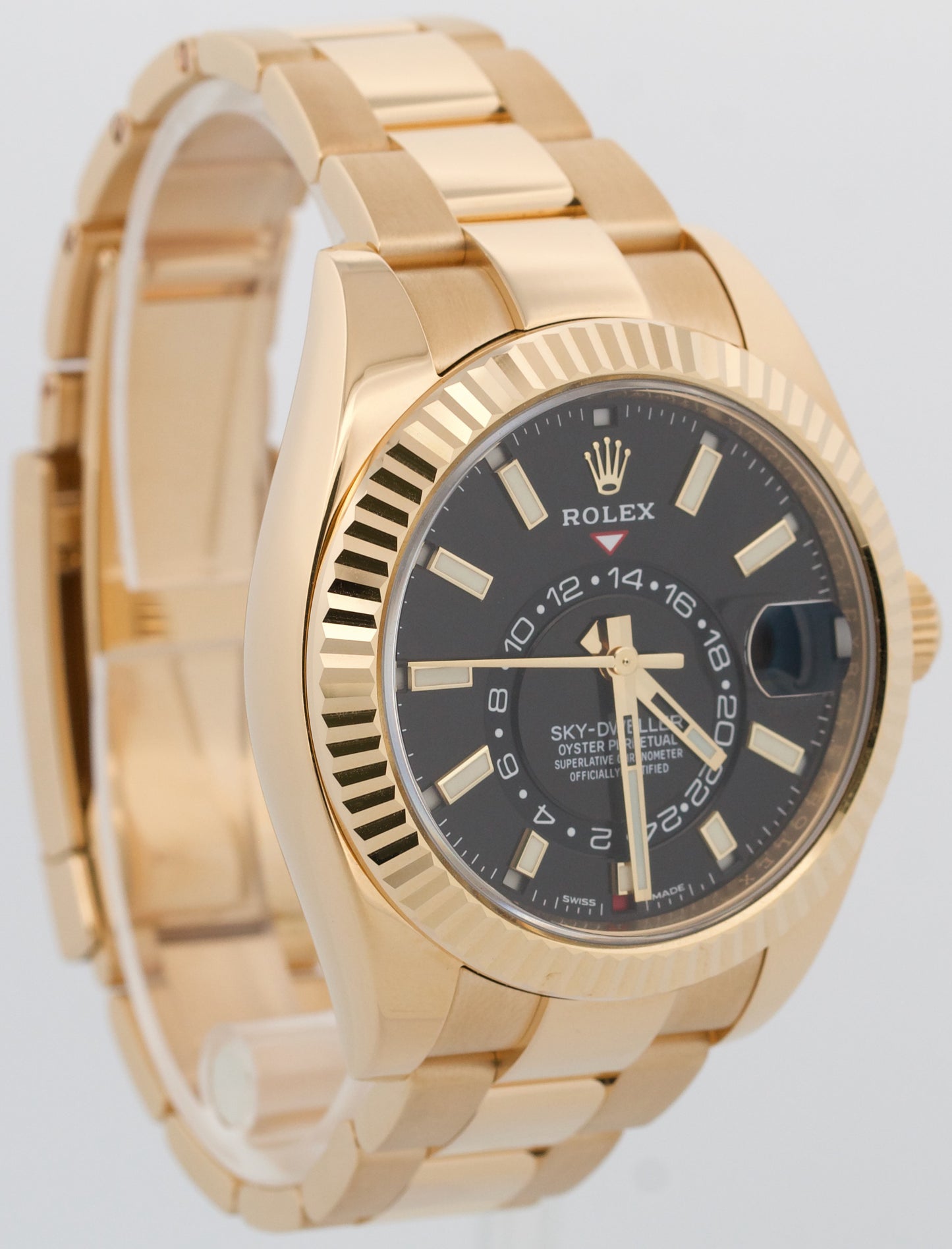 2022 PAPERS Rolex Sky-Dweller BLACK 18K Yellow Gold Fluted 42mm 326938 Watch BOX
