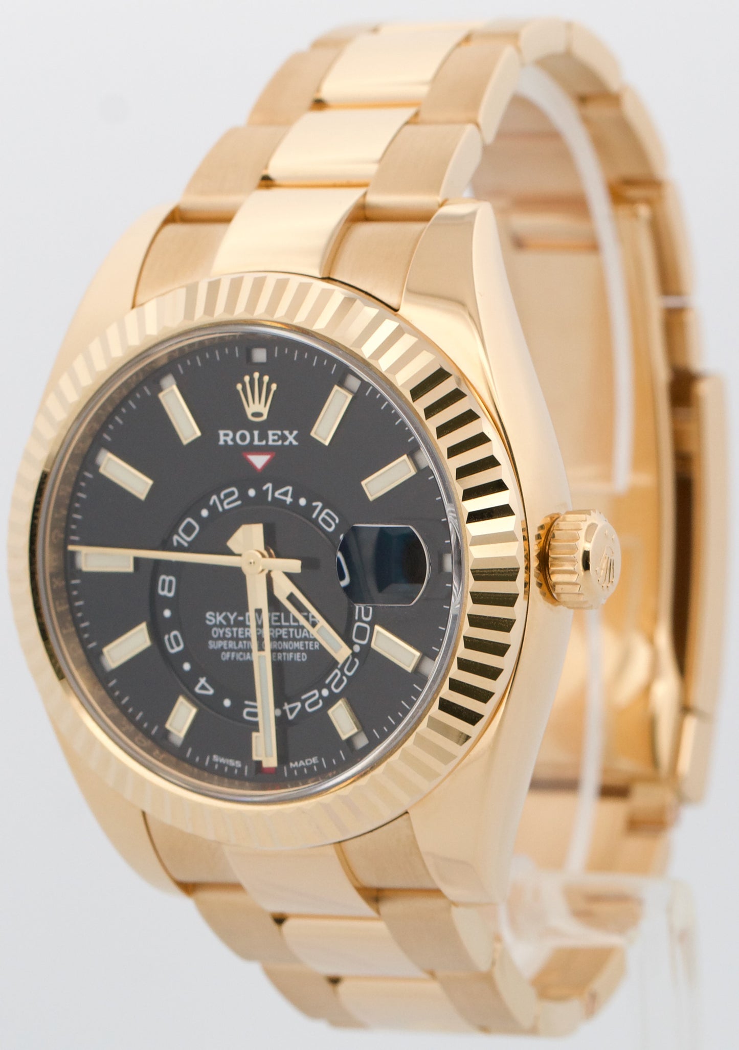 2022 PAPERS Rolex Sky-Dweller BLACK 18K Yellow Gold Fluted 42mm 326938 Watch BOX