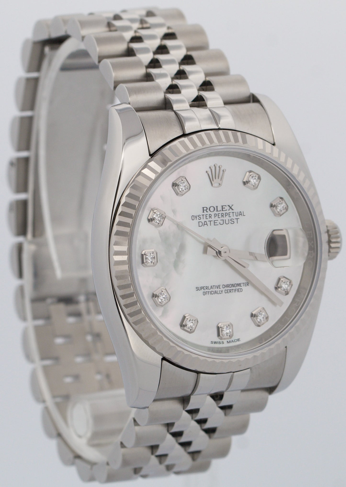 PAPERS Rolex DateJust 36mm FACTORY MOP DIAMOND Steel JUBILEE 18K Gold 116234 BOX