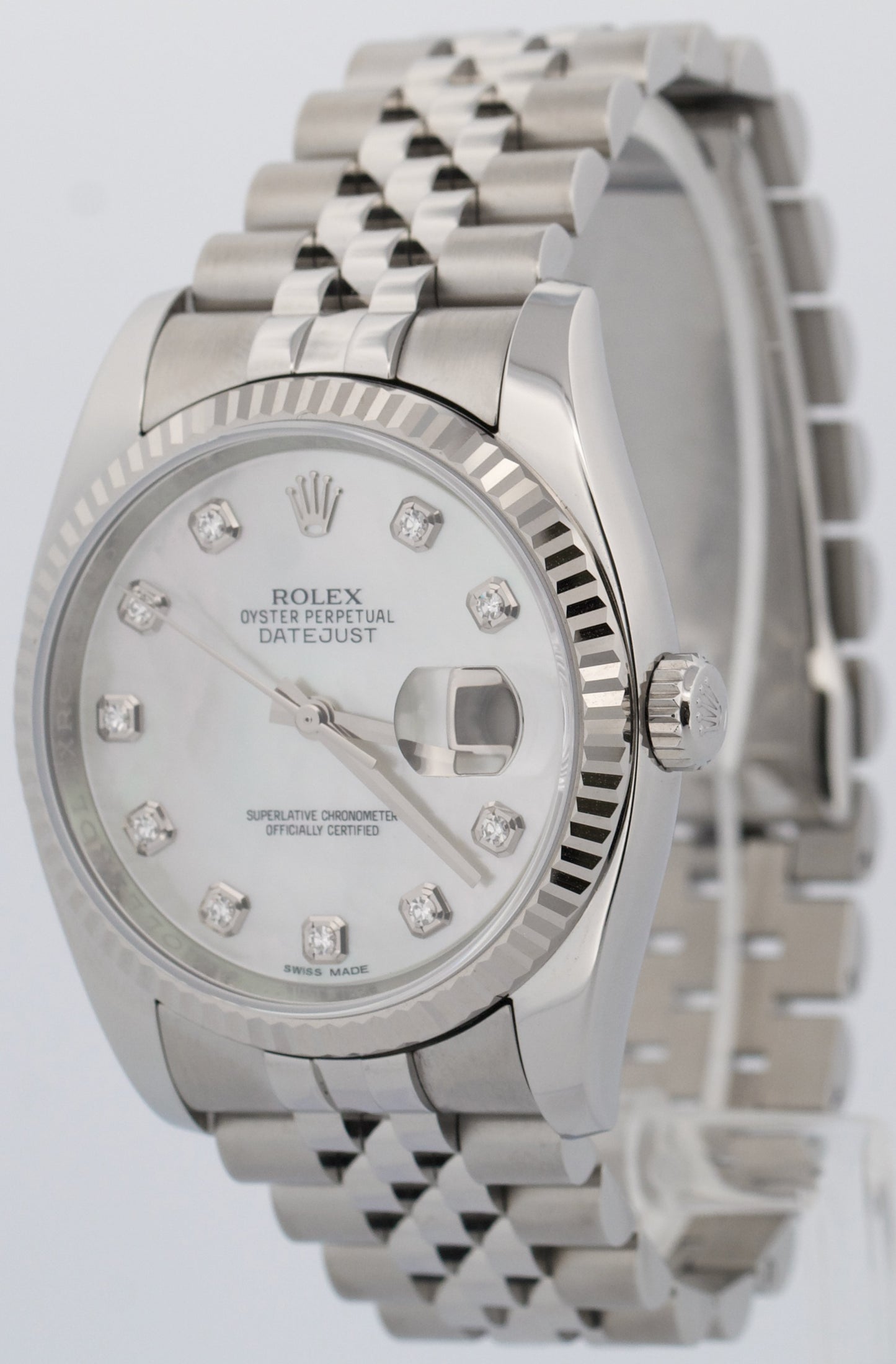 PAPERS Rolex DateJust 36mm FACTORY MOP DIAMOND Steel JUBILEE 18K Gold 116234 BOX