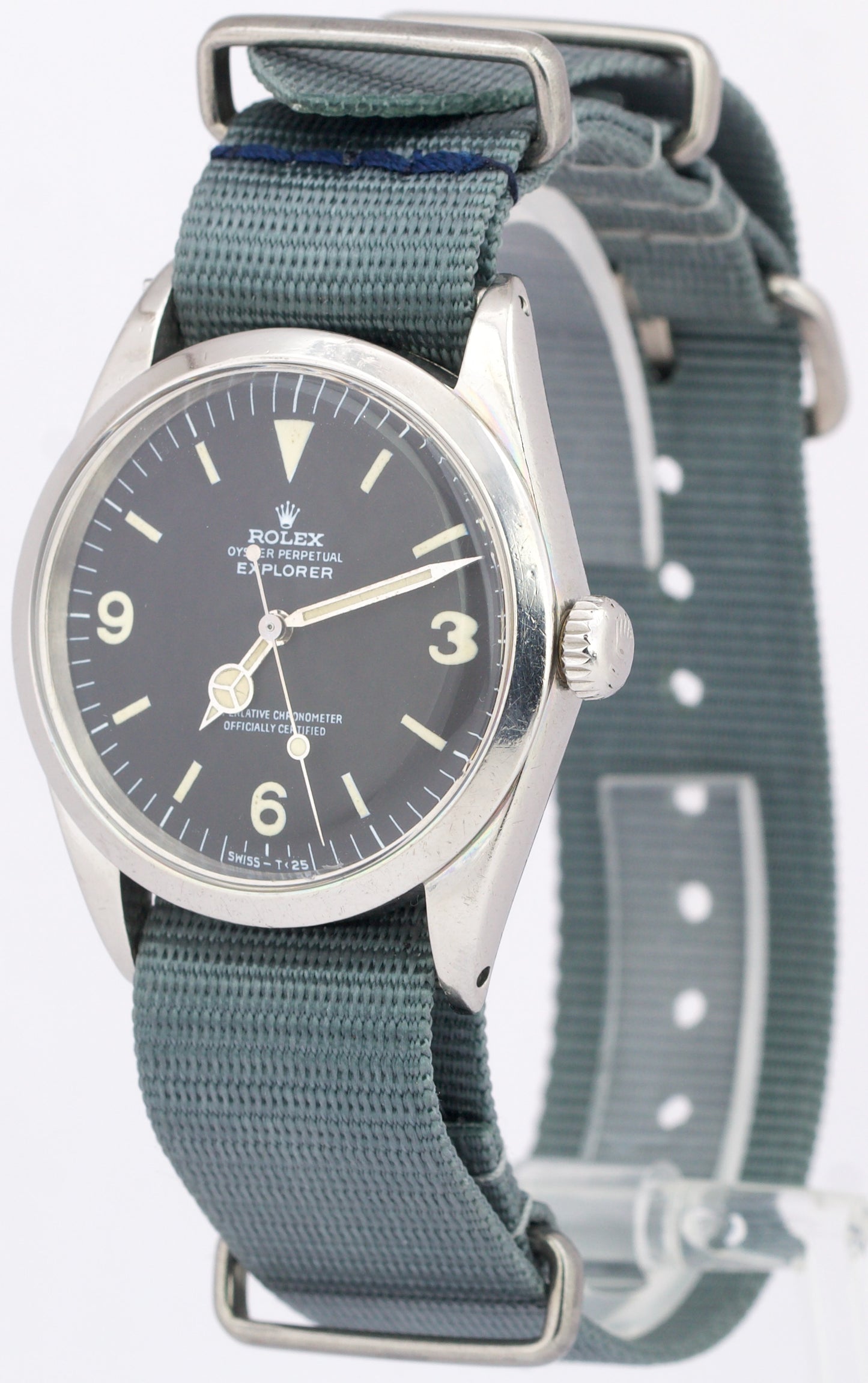 VINTAGE 1972 Rolex Explorer FROG DIAL Steel Matte Black Patina MK1 36mm 1016