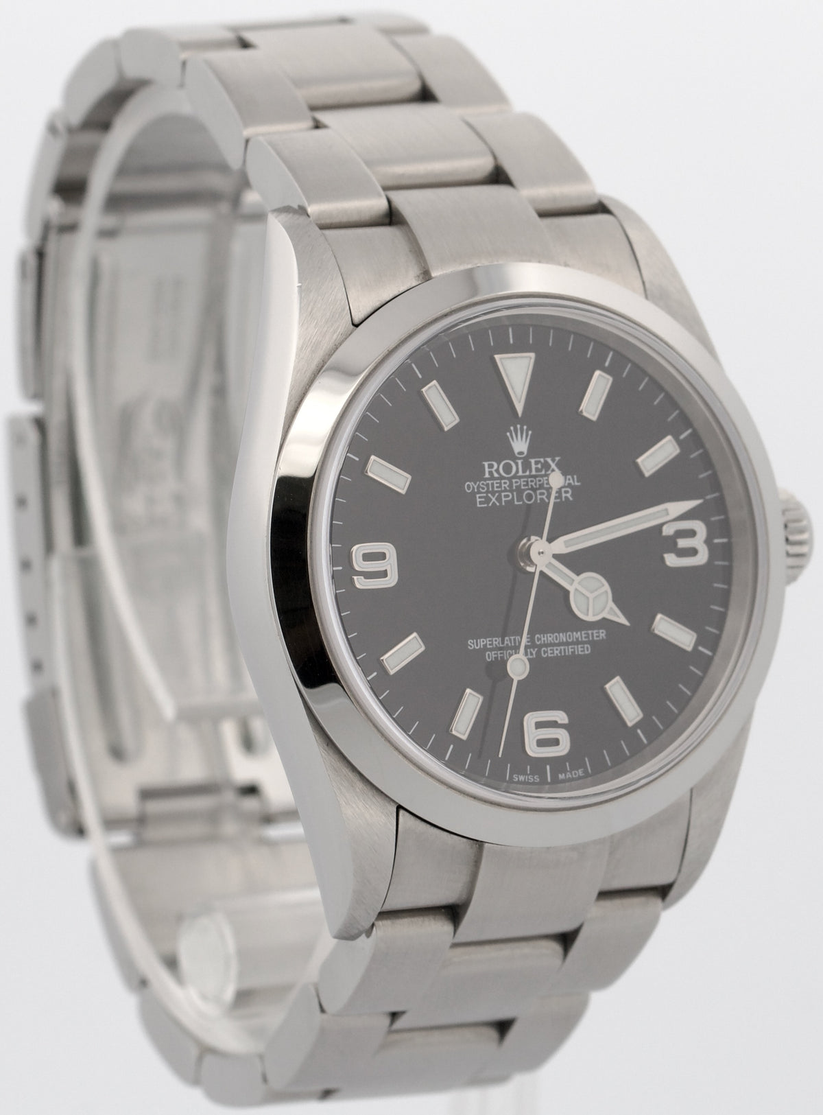 Unpolished 2002 Rolex Explorer 114270 Black 36mm 3-6-9 Oyster Steel Box Papers