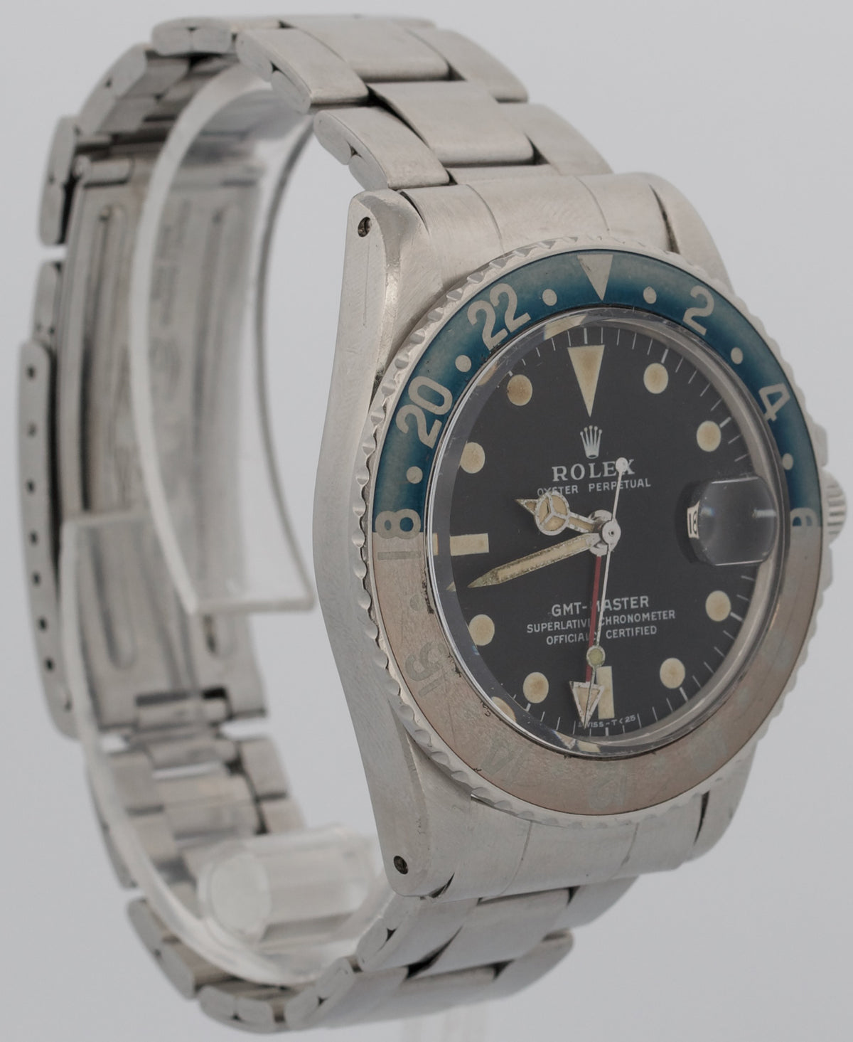 Vintage 1972 Rolex GMT-Master 1675 Faded Pepsi Patina Red Blue Steel 40mm Watch