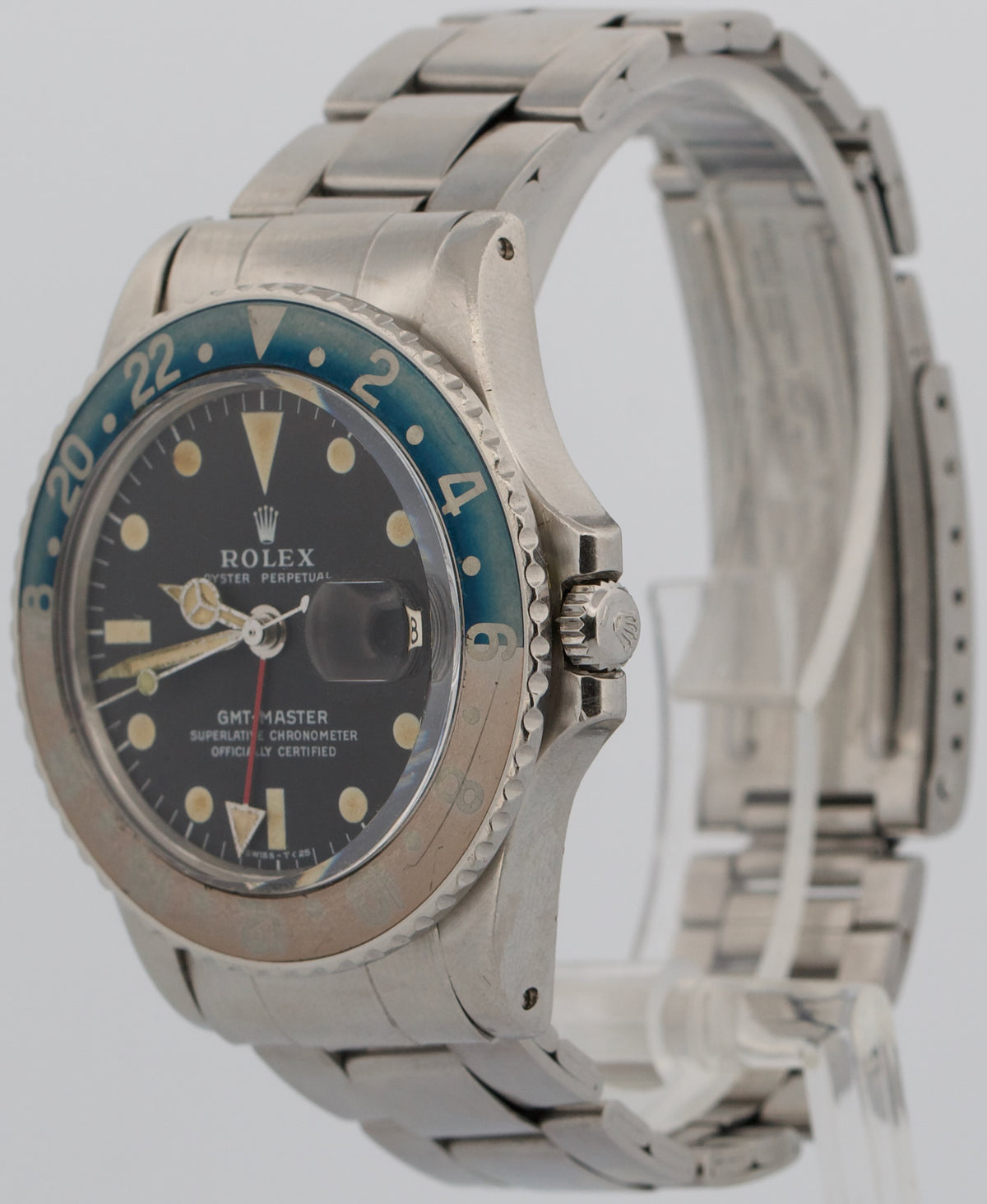Vintage 1972 Rolex GMT-Master 1675 Faded Pepsi Patina Red Blue Steel 40mm Watch