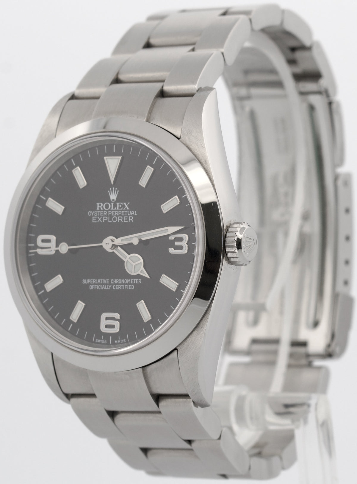 Unpolished 2002 Rolex Explorer 114270 Black 36mm 3-6-9 Oyster Steel Box Papers