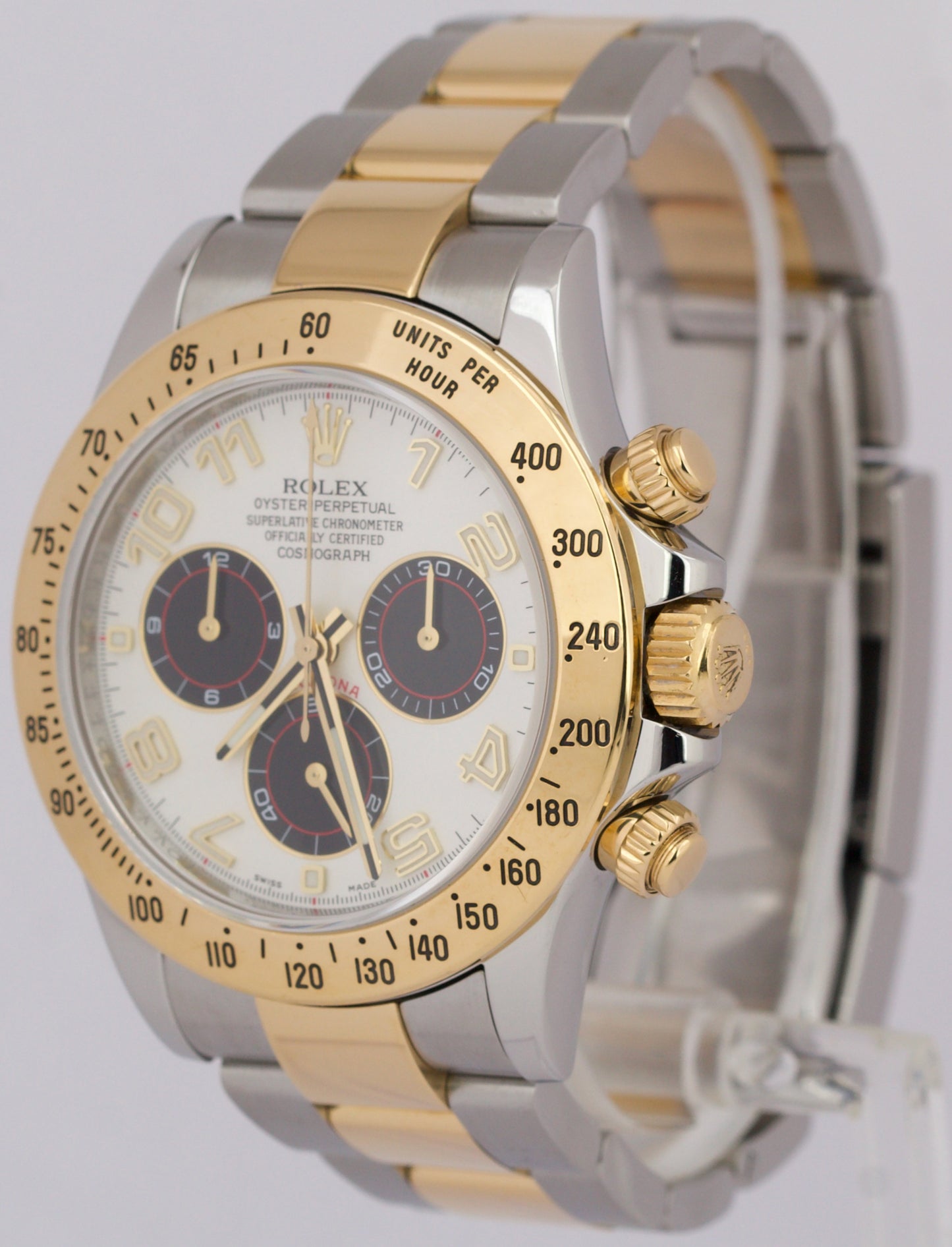 Rolex Daytona Cosmograph IVORY RACING Arabic 18K Yellow Gold Steel Watch 116523